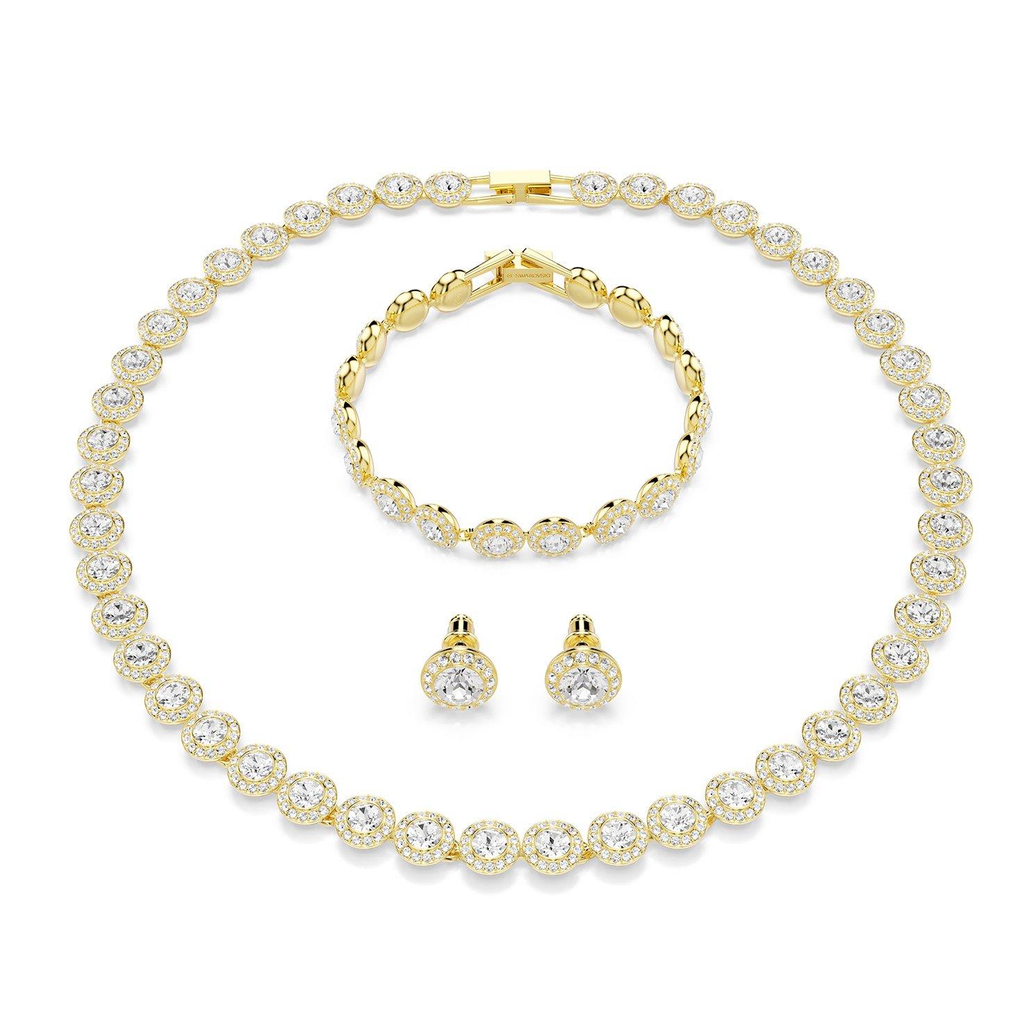 Swarovski Una Angelic Yellow Gold Tone Crystal Necklace, Bracelet and Earrings Set