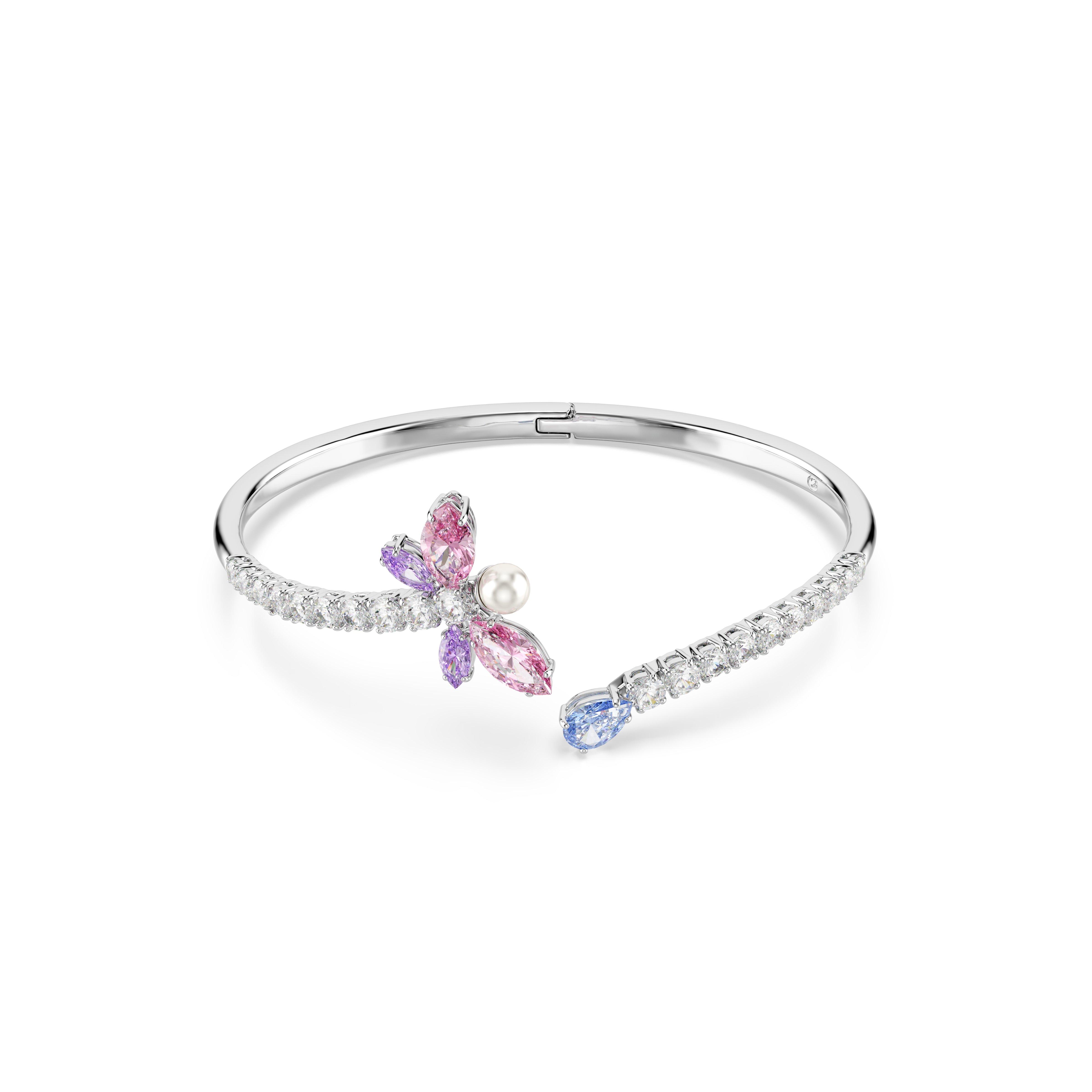 Swarovski Ariana Grande Silver Crystal Pearl and Cubic Zirconia Dragonfly Bangle