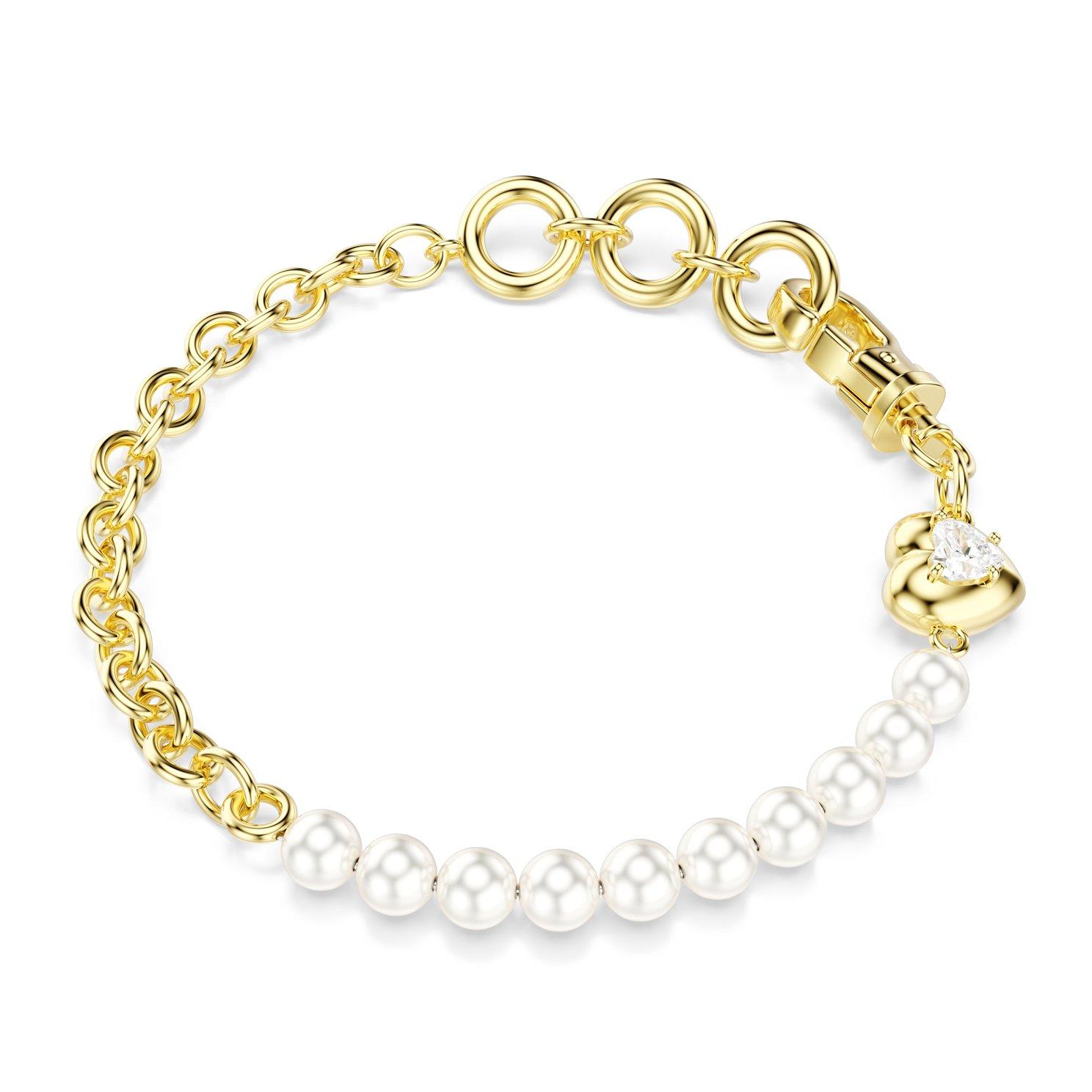 Swarovski Idyllia Yellow Gold Tone Crystal Pearl Heart Bracelet
