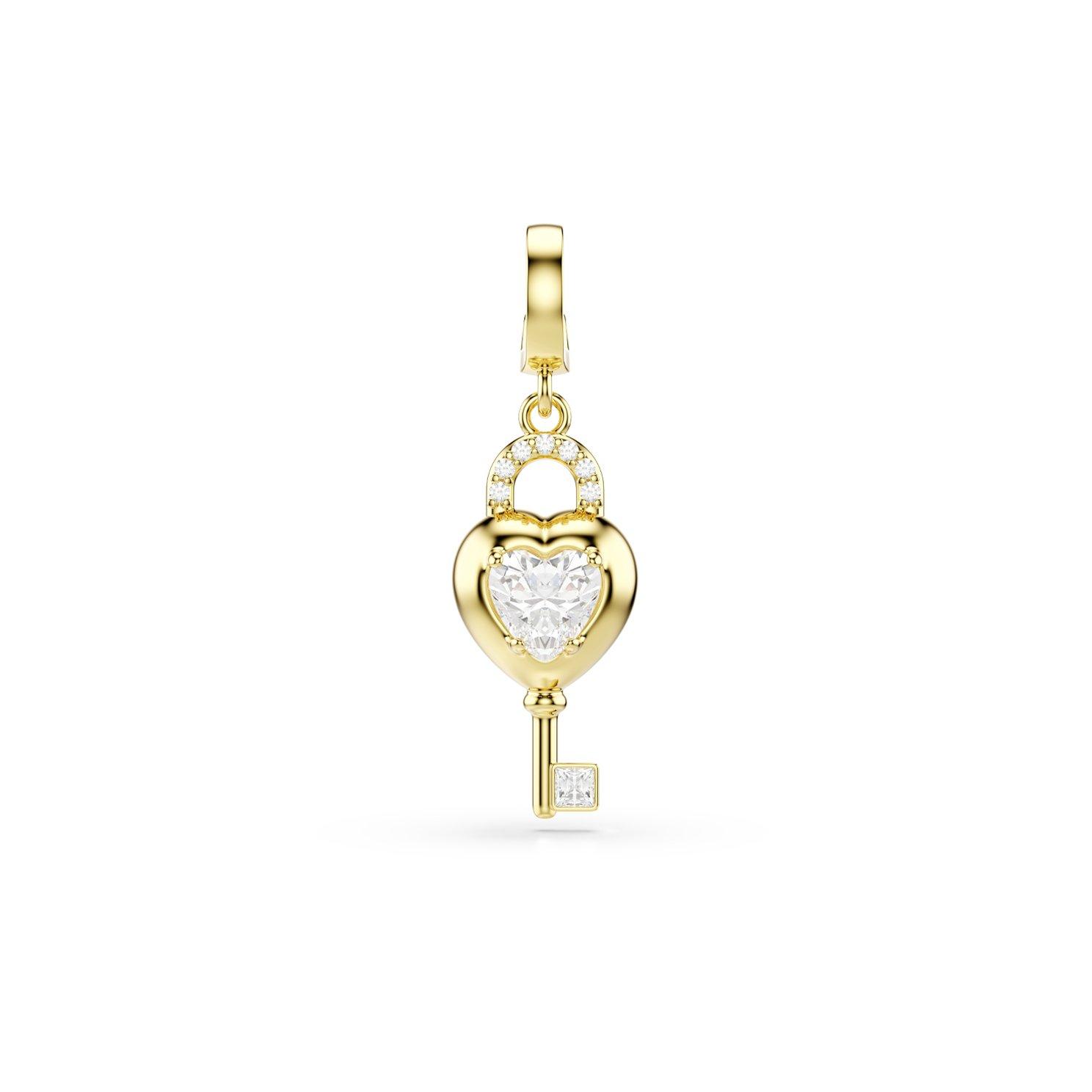 Swarovski Idyllia Yellow Gold Tone Crystal Heart Key Charm