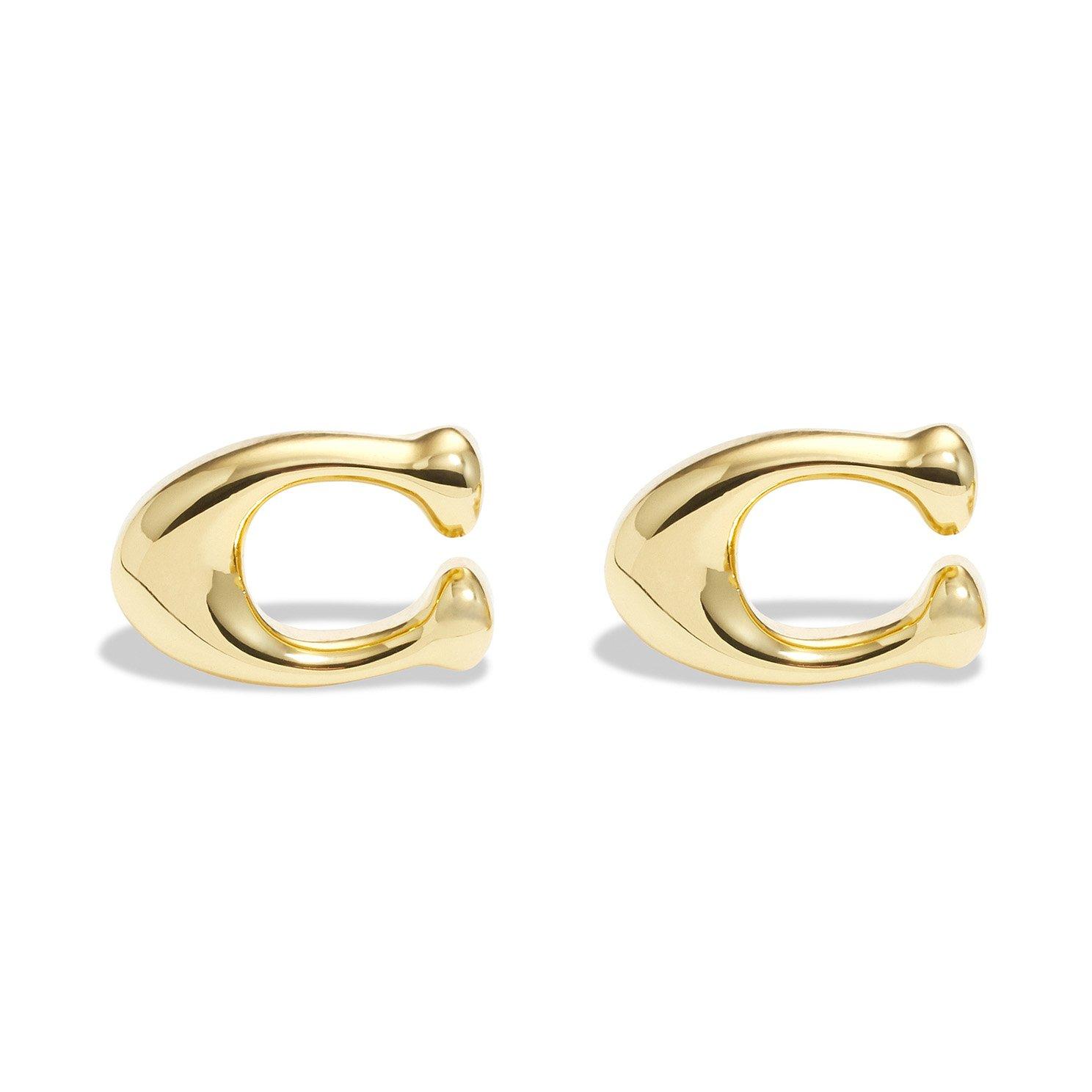Coach Signature C Yellow Gold Tone Stud Earrings