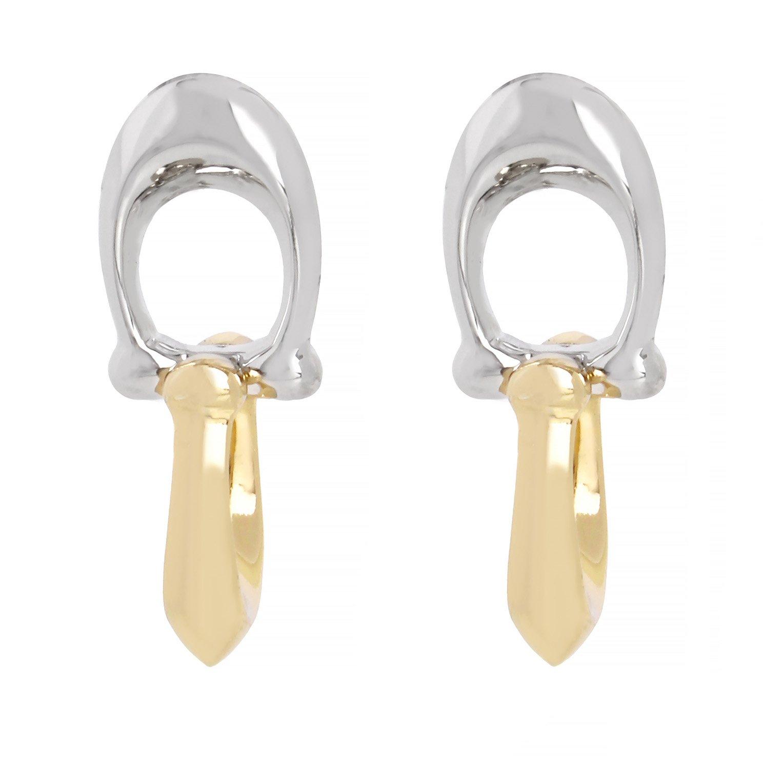 Coach Signature C Silver and Yellow Gold Tone Double Drop Earrings