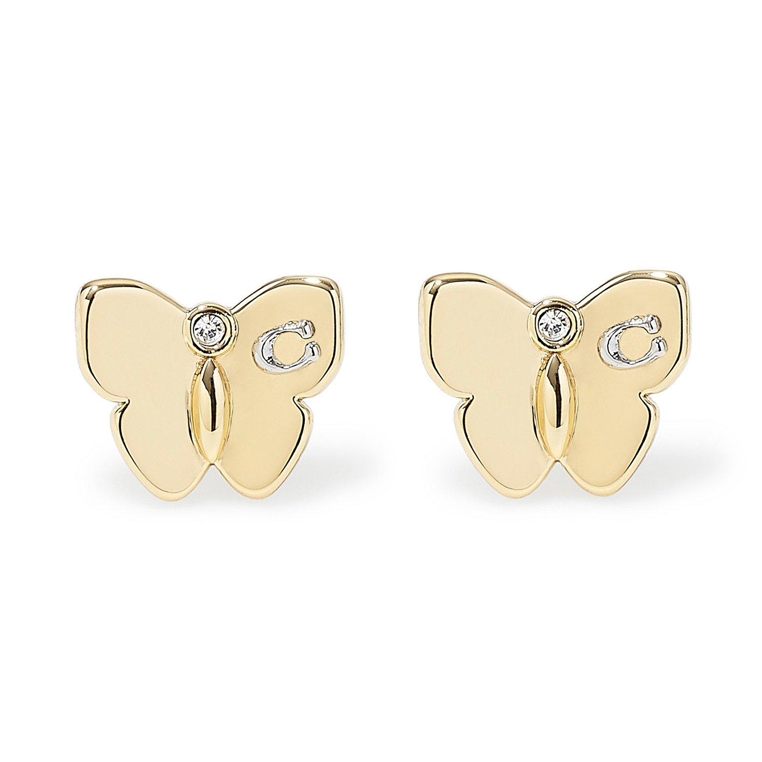 Coach Charming Charms Yellow Gold Tone Cubic Zirconia Butterfly Stud Earrings