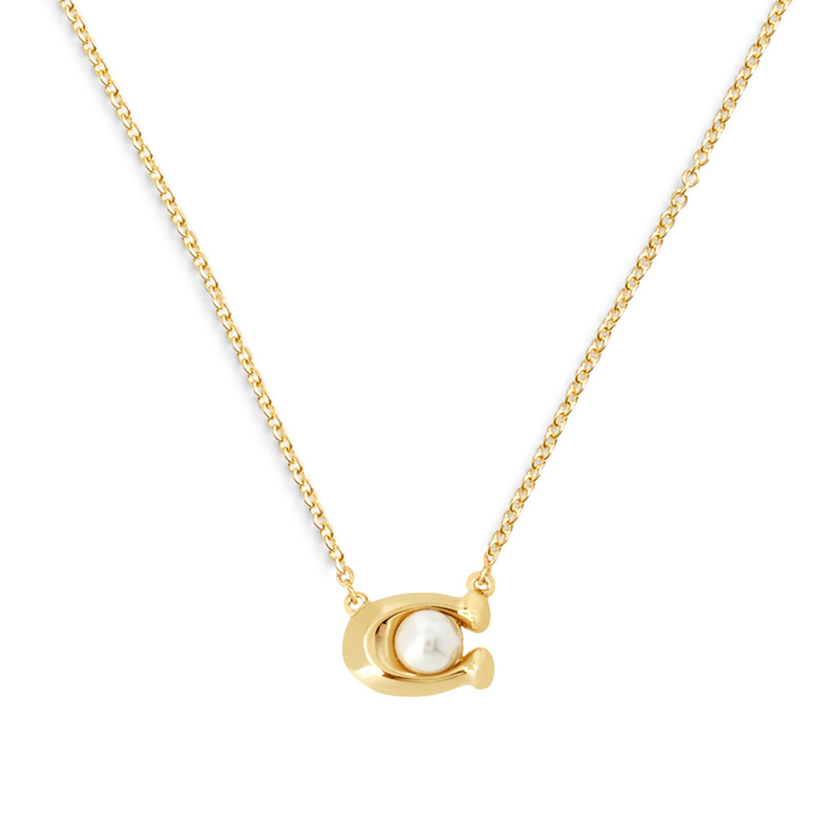 Coach Signature C Yellow Gold Tone Pearl Necklace