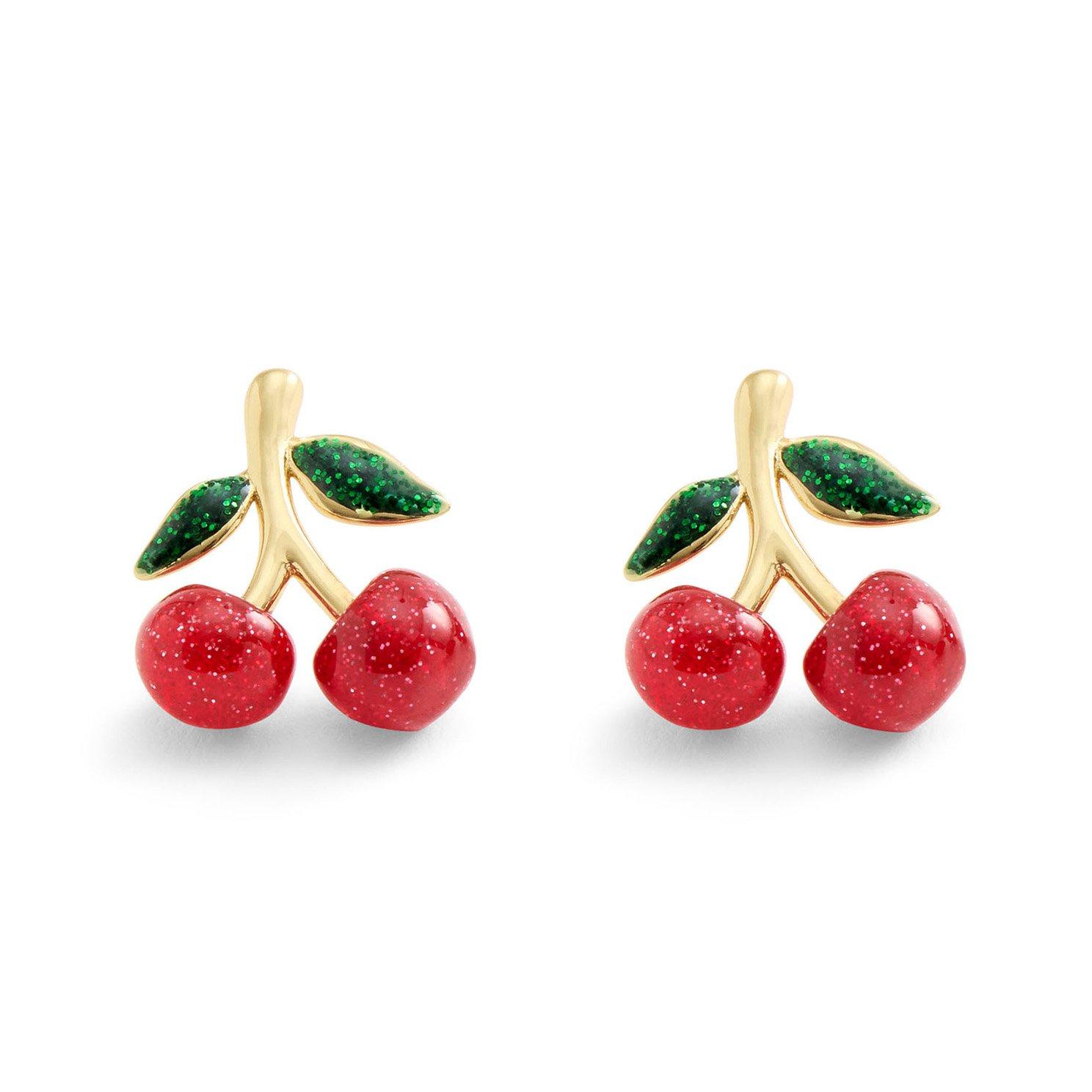 Coach Charming Charms Yellow Gold Tone Cherry Stud Earrings
