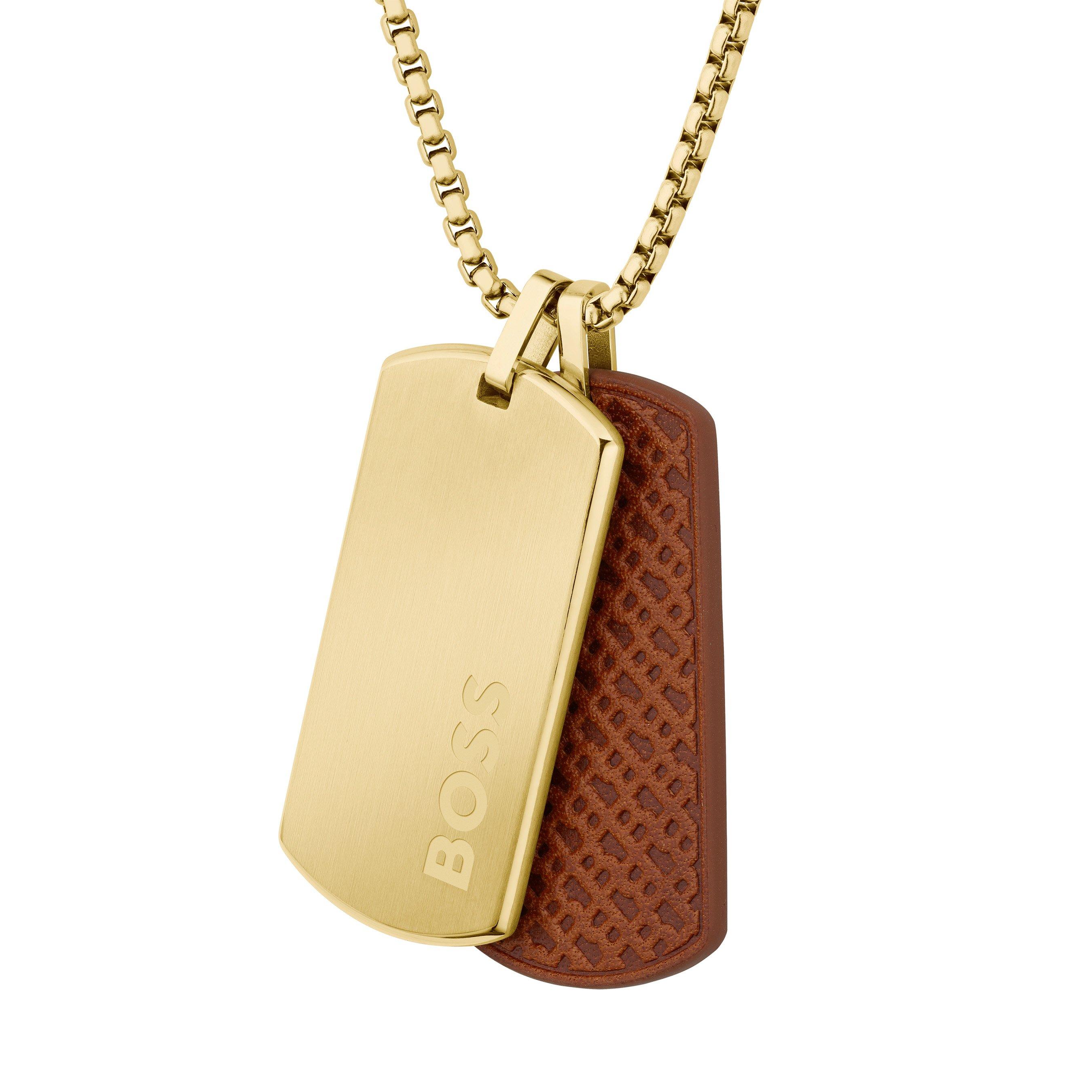 BOSS Devon Yellow Gold Tone Dog Tag Pendant