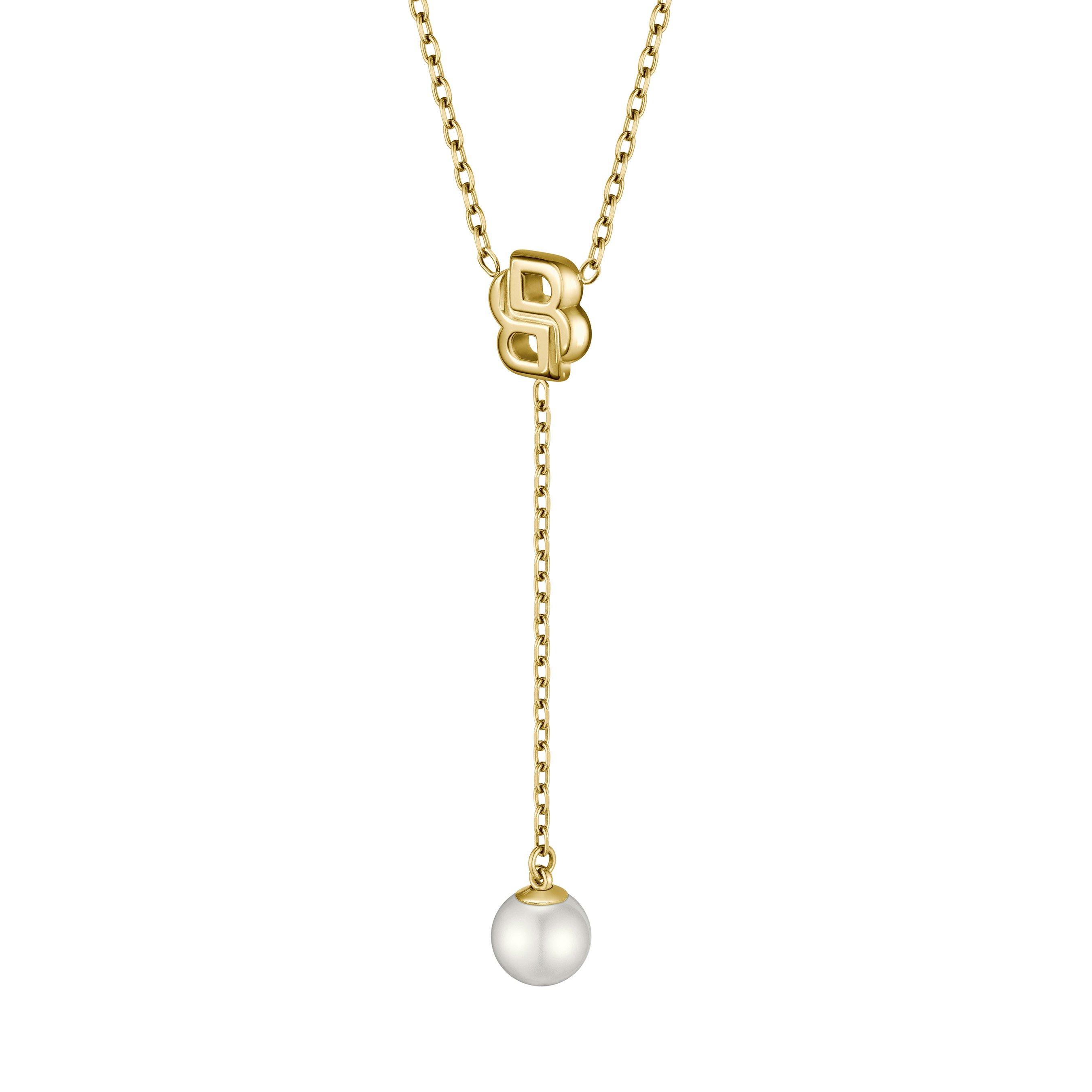 BOSS Double B Mirelle Yellow Gold Tone Pearl Drop Necklace