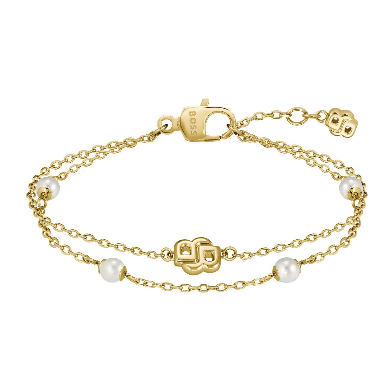 BOSS Double B Mirelle Yellow Gold Tone Pearl Bracelet