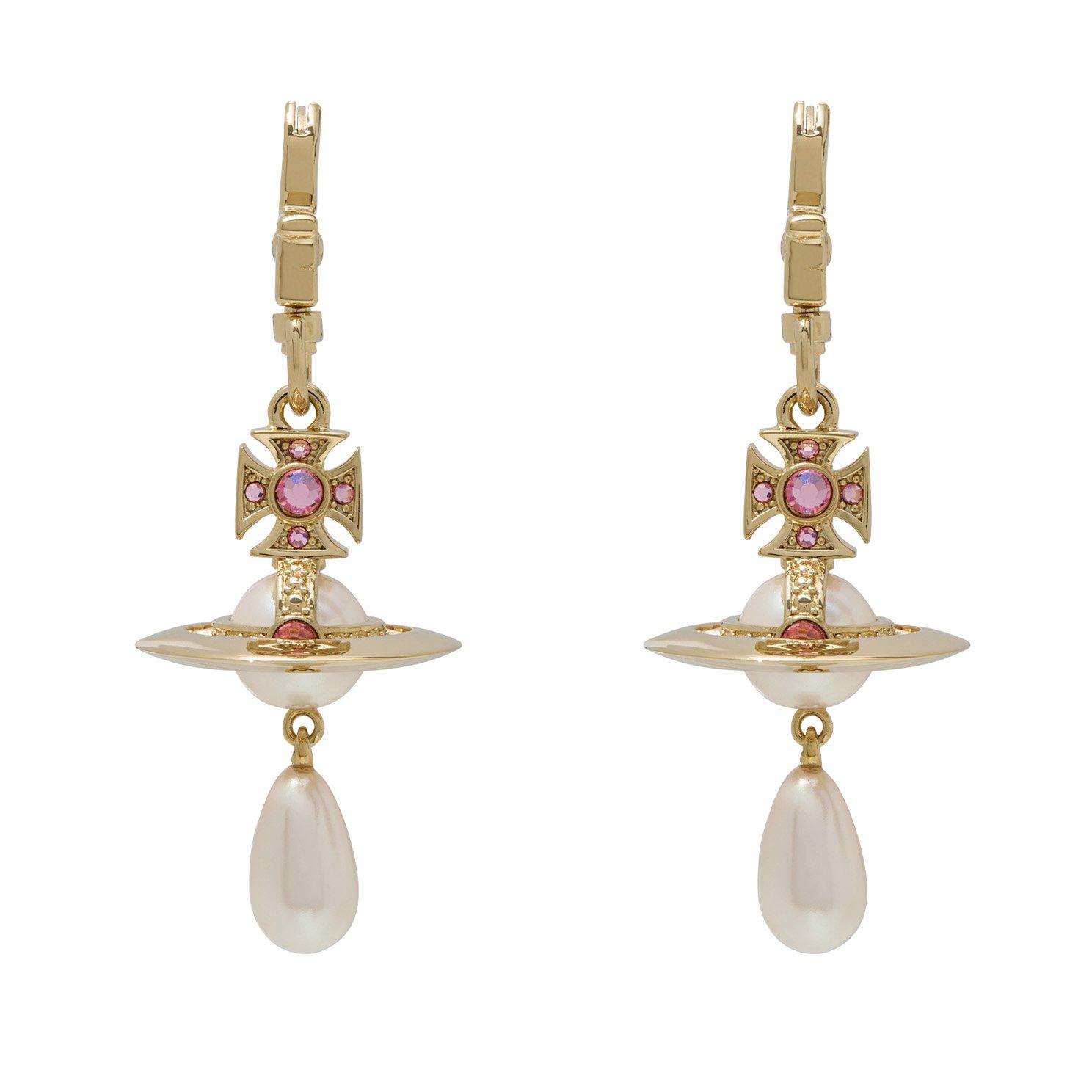 Vivienne Westwood Aida Yellow Gold Tone Pearl and Cubic Zirconia Drop Earrings
