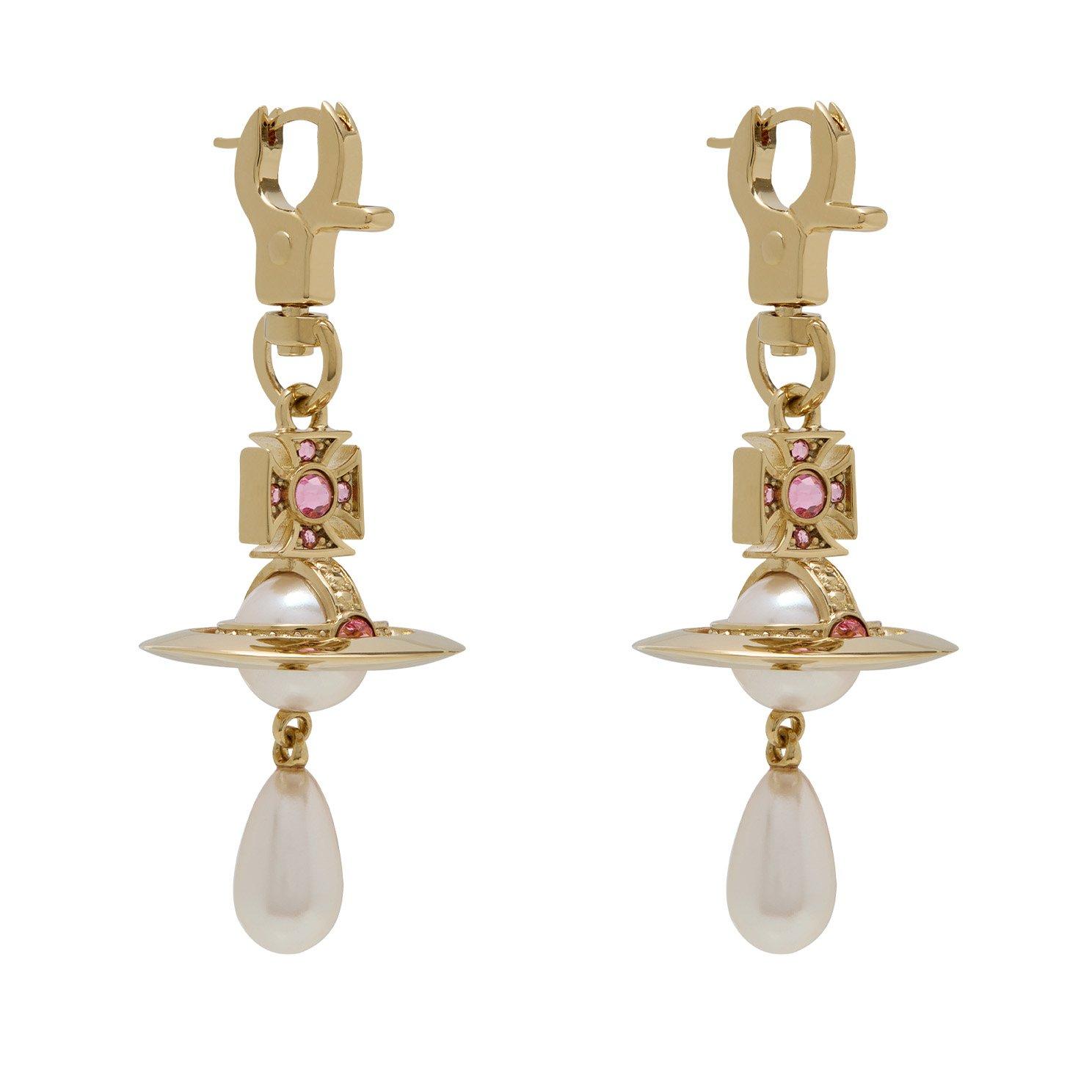 Vivienne Westwood Aida Yellow Gold Tone Pearl and Cubic Zirconia Drop Earrings
