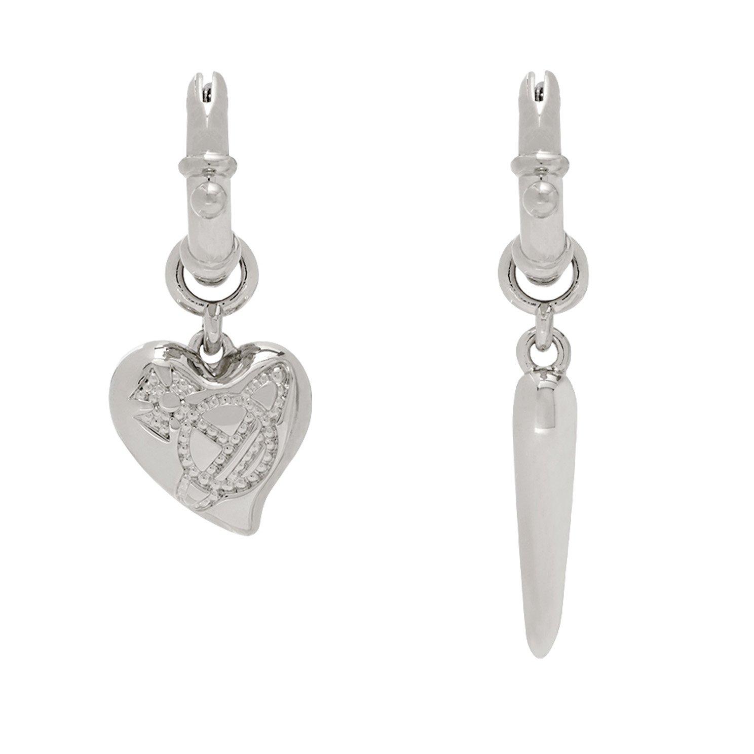 Vivienne Westwood Della Silver Tone Heart Hoop Earrings