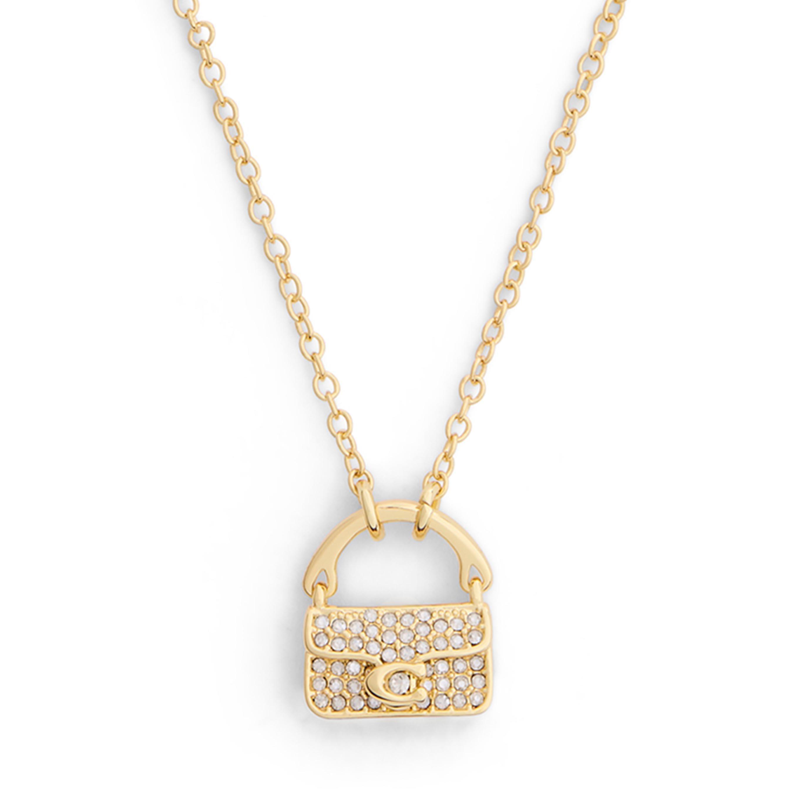 Coach Yellow Gold Tone Tabby Handbag Cubic Zirconia Pendant