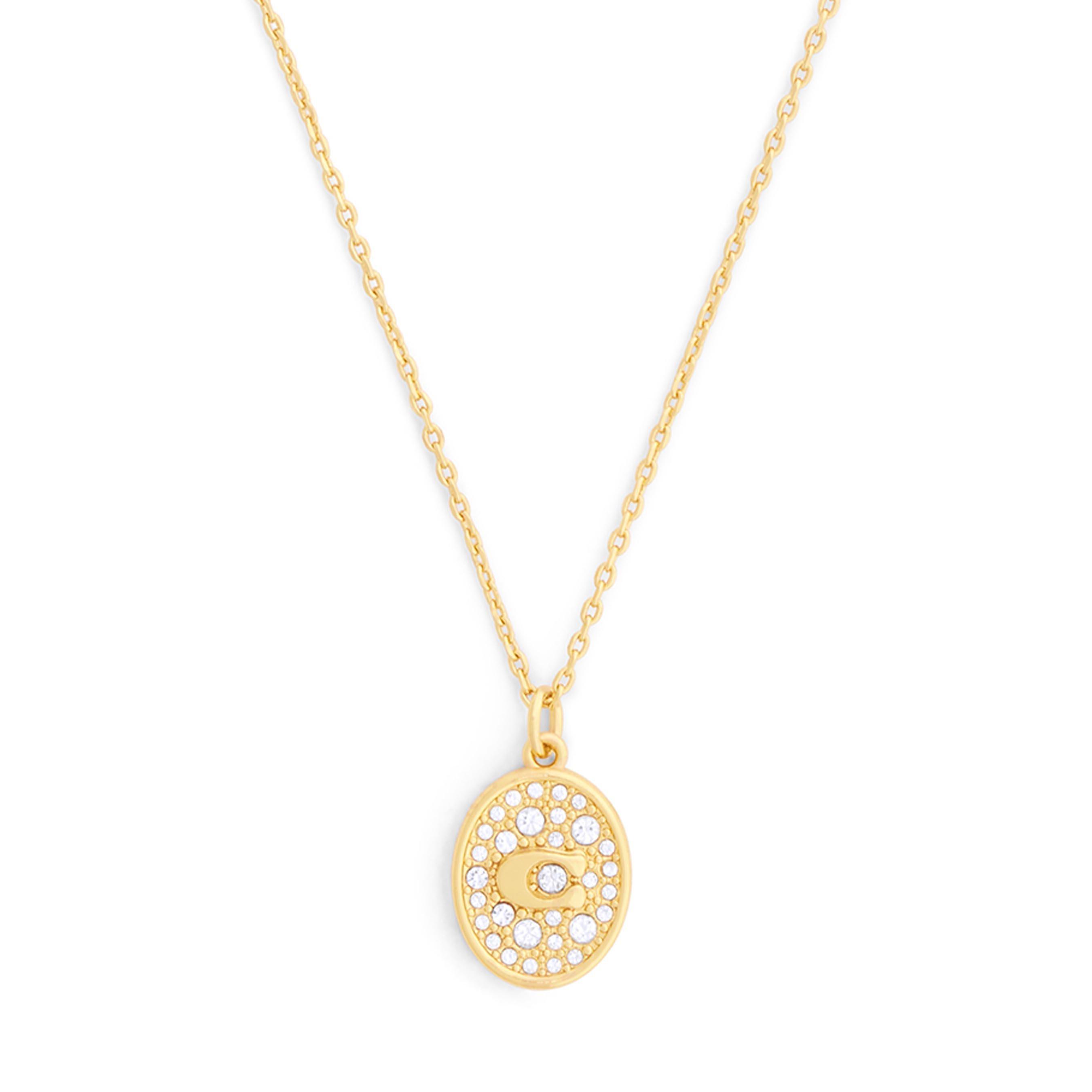 Coach Signature C Yellow Gold Tone Crystal Pendant