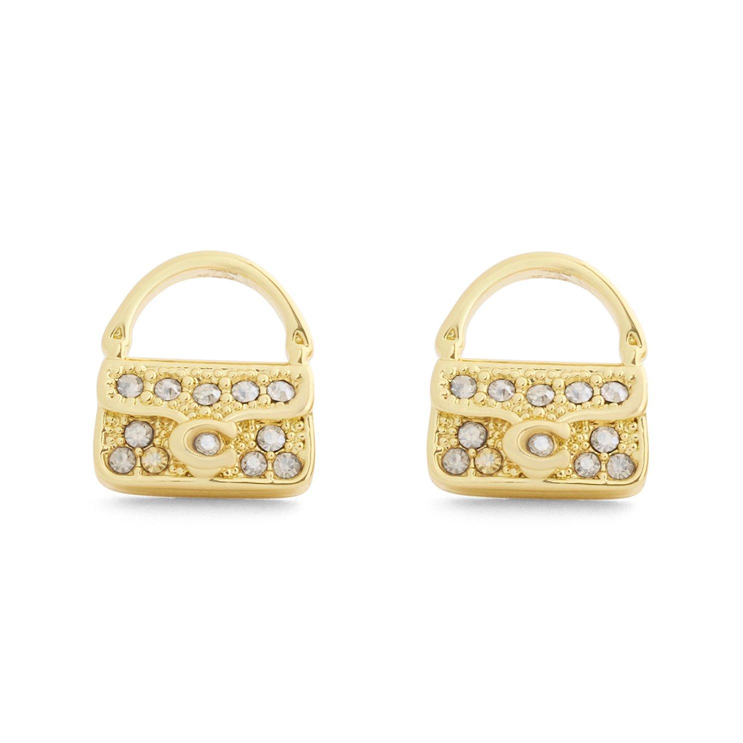 Coach Yellow Gold Tone Cubic Zirconia Tabby Bag Stud Earrings