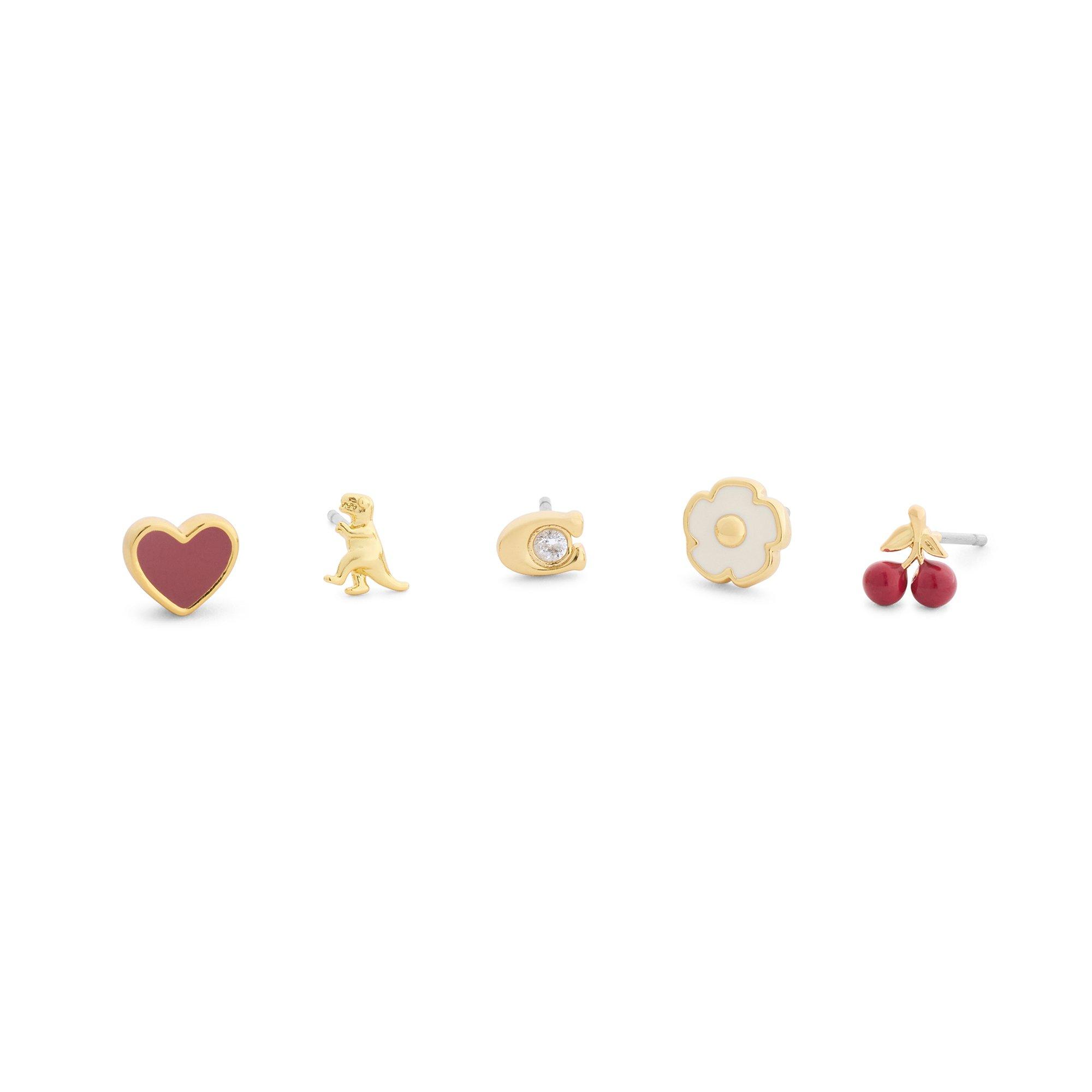 Coach Yellow Gold Tone Enamel Stud Earring Set