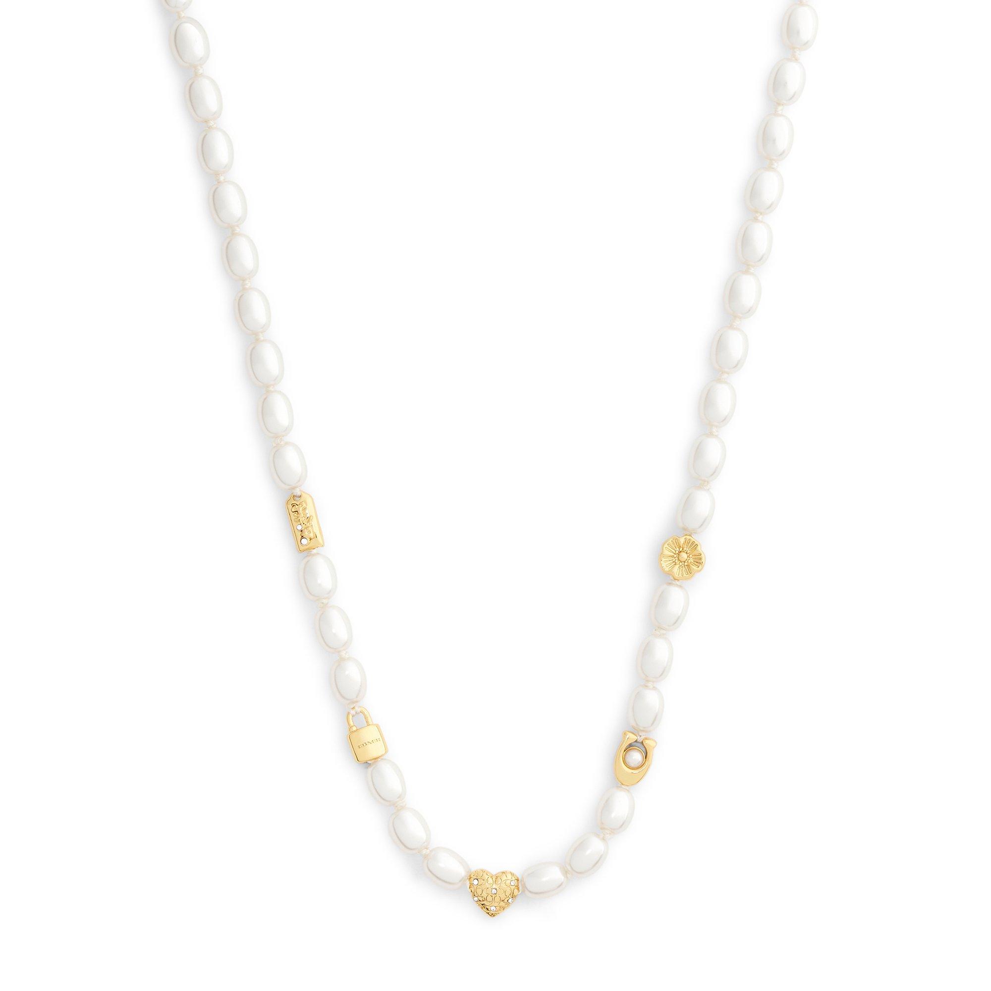 Coach Icon Yellow Gold Tone Pearl Necklace