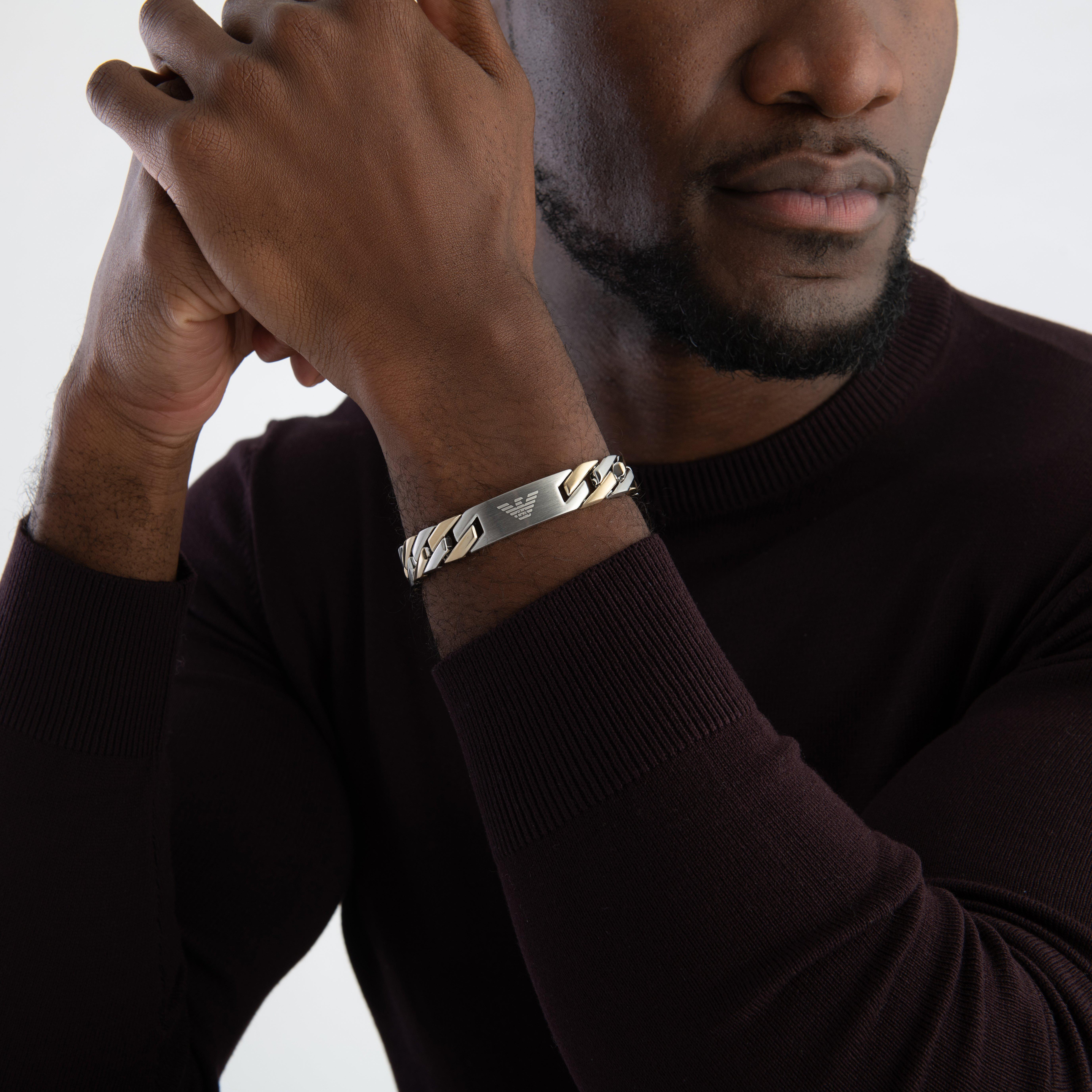 Emporio Armani ID Stainless Steel and Yellow Gold Tone Men’s Bracelet