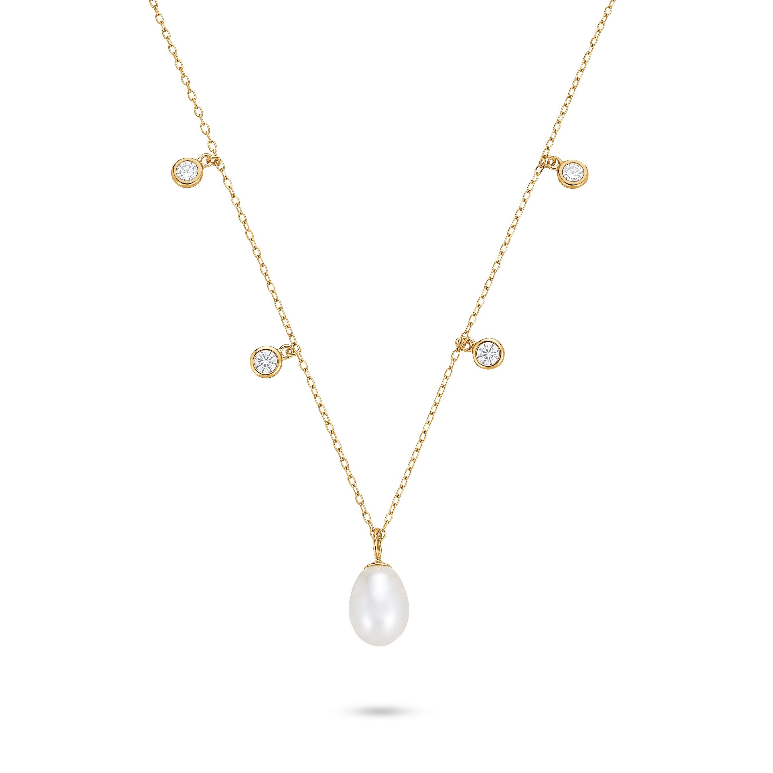 Beaverbrooks Yellow Gold Plated Freshwater Pearl Cubic Zirconia Necklace