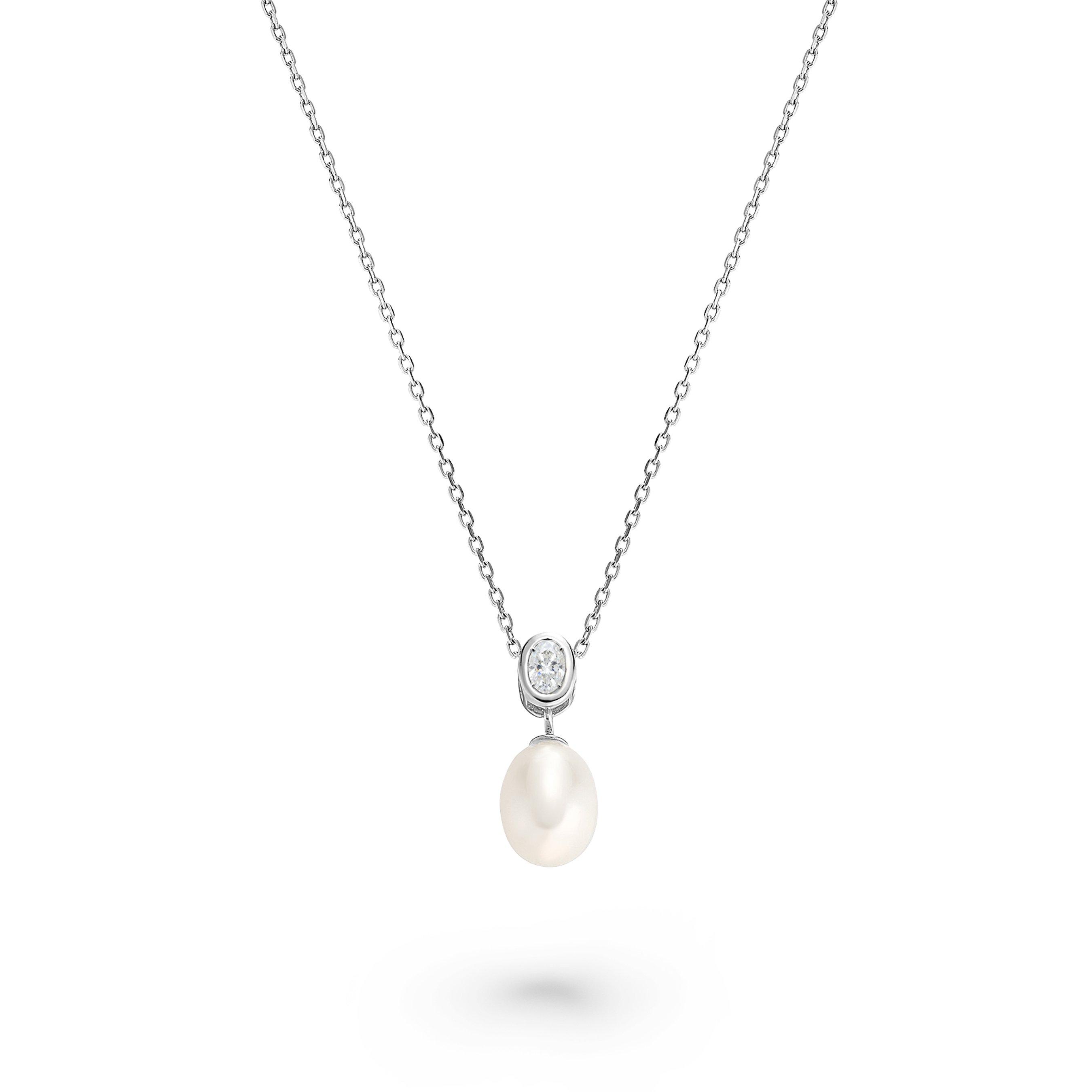 Beaverbrooks Silver Freshwater Pearl Cubic Zirconia Pendant