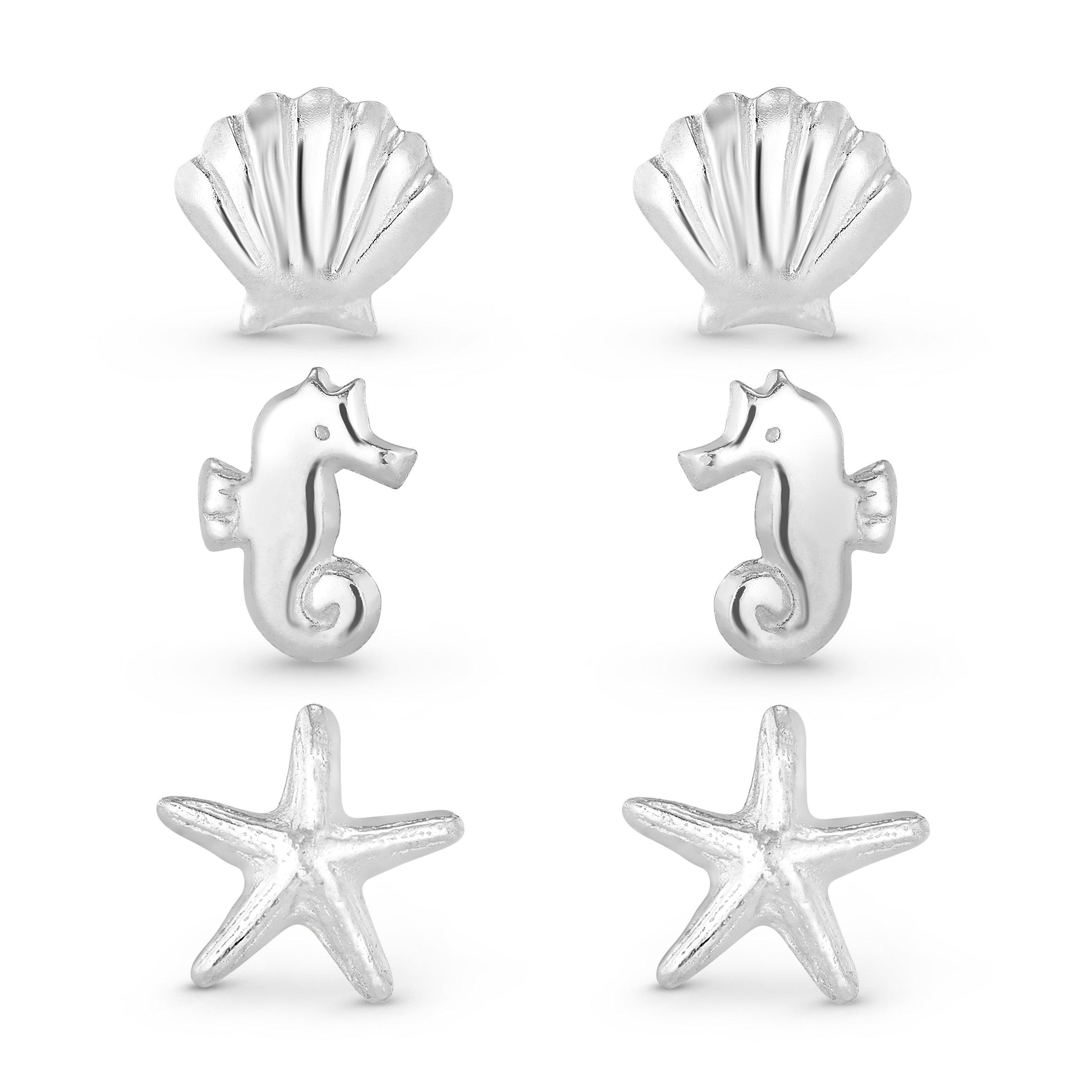 Beaverbrooks Silver Mini Sealife Stud Earrings Set