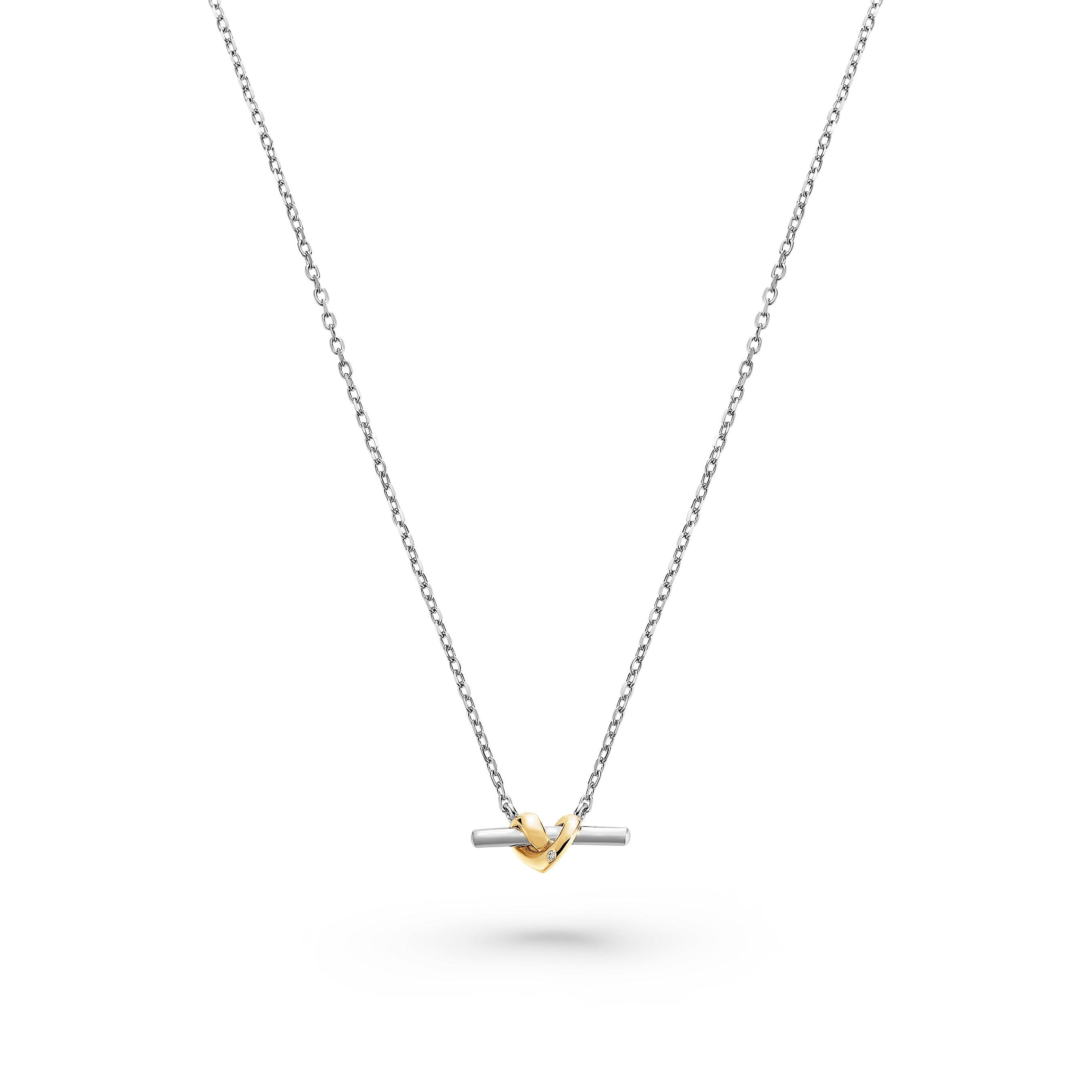 Beaverbrooks Silver and Yellow Gold Plated Cubic Zirconia Knot T-Bar Necklace