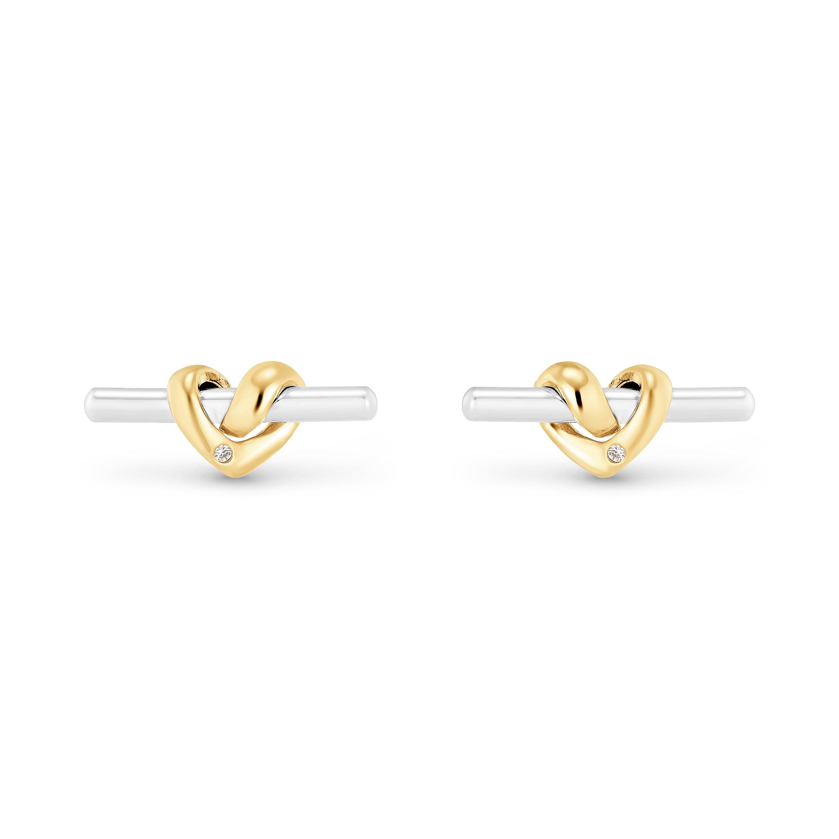 Beaverbrooks Silver and Yellow Gold Plated Cubic Zirconia Knot T-Bar Stud Earrings