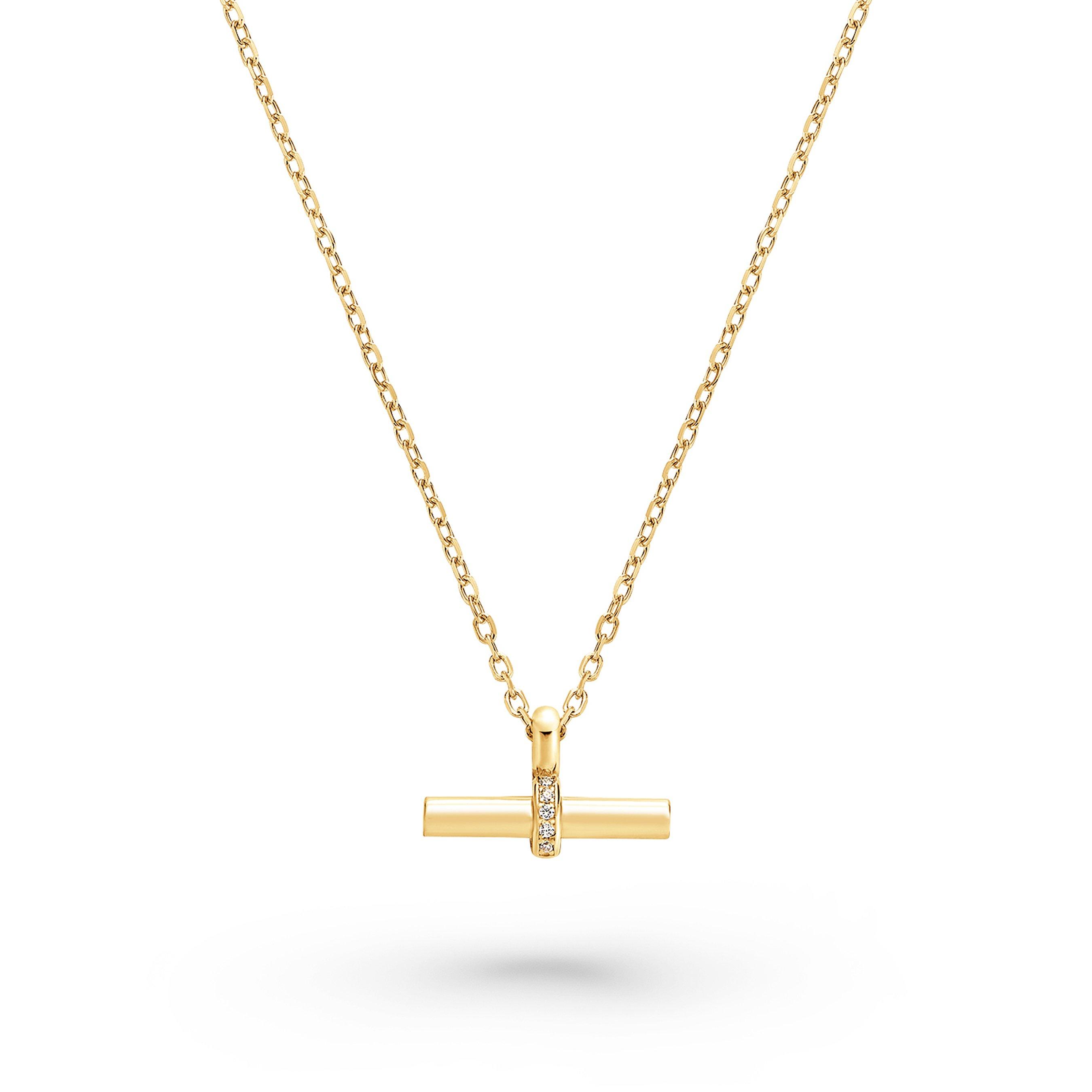 Beaverbrooks Yellow Gold Plated Cubic Zirconia T-Bar Necklace