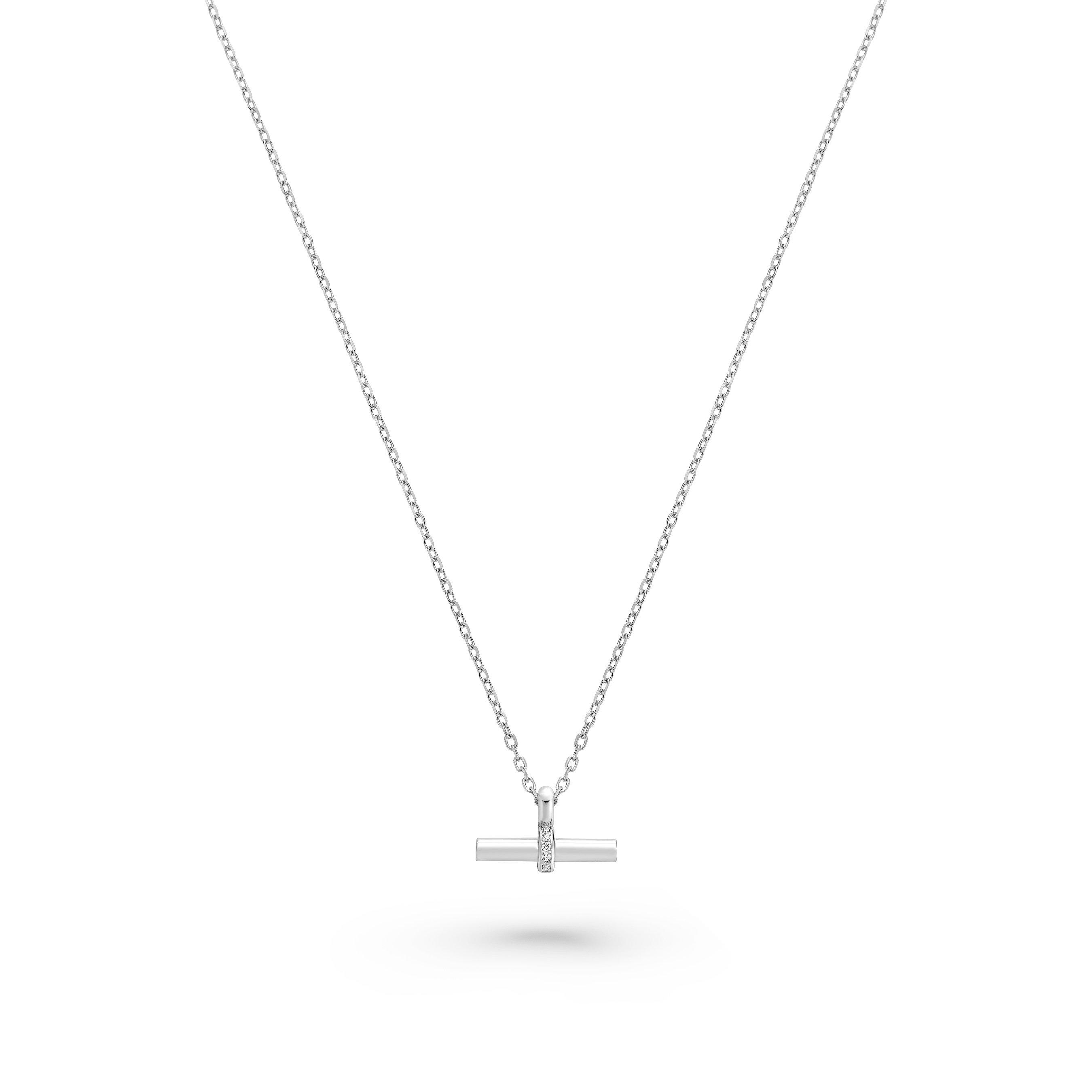 Beaverbrooks Silver Cubic Zirconia T-Bar Necklace