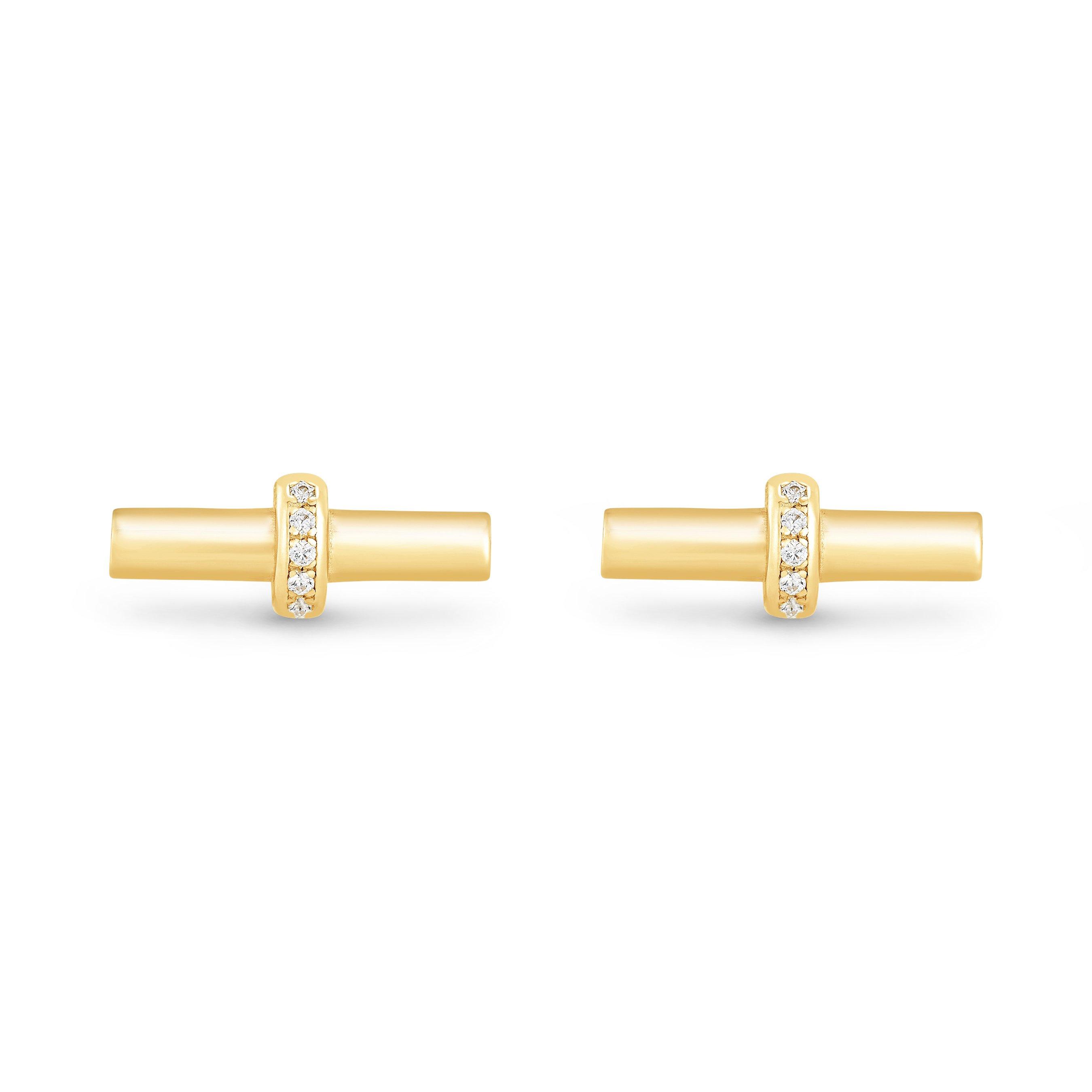 Beaverbrooks Yellow Gold Plated Cubic Zirconia T-Bar Stud Earrings