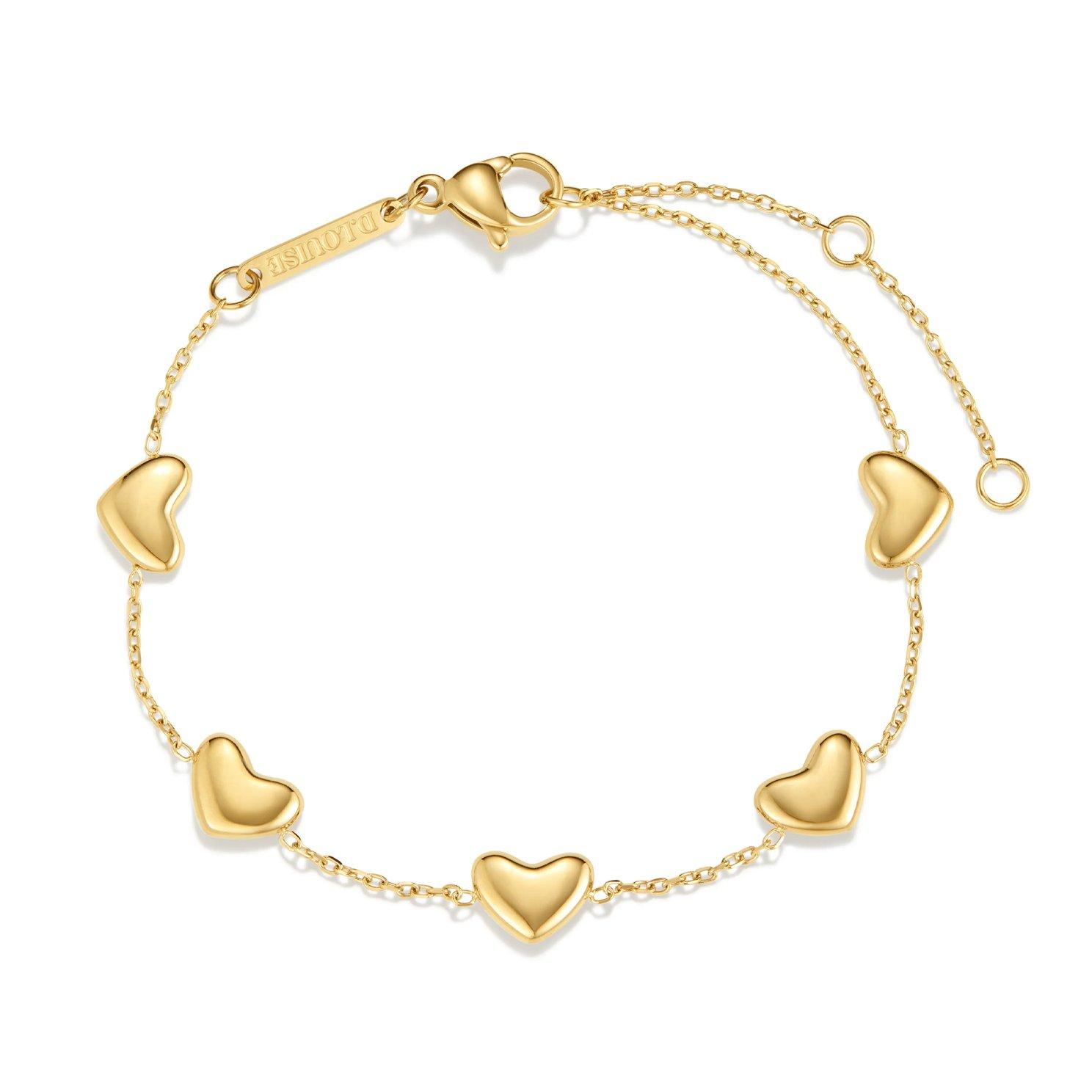 D.LOUISE 14ct Yellow Gold PVD 21.5cm Bubble Heart Bracelet
