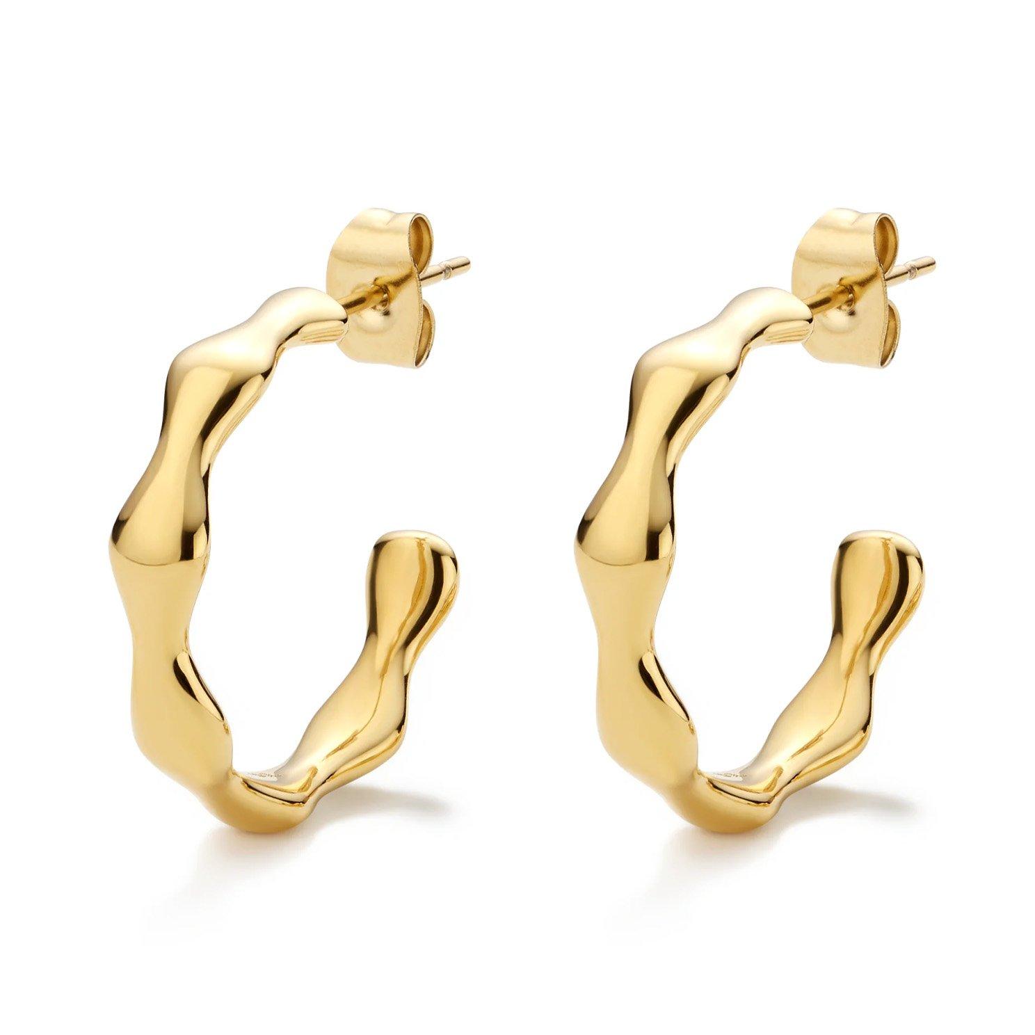 D.LOUISE 14ct Yellow Gold PVD Bamboo Hoop Earrings