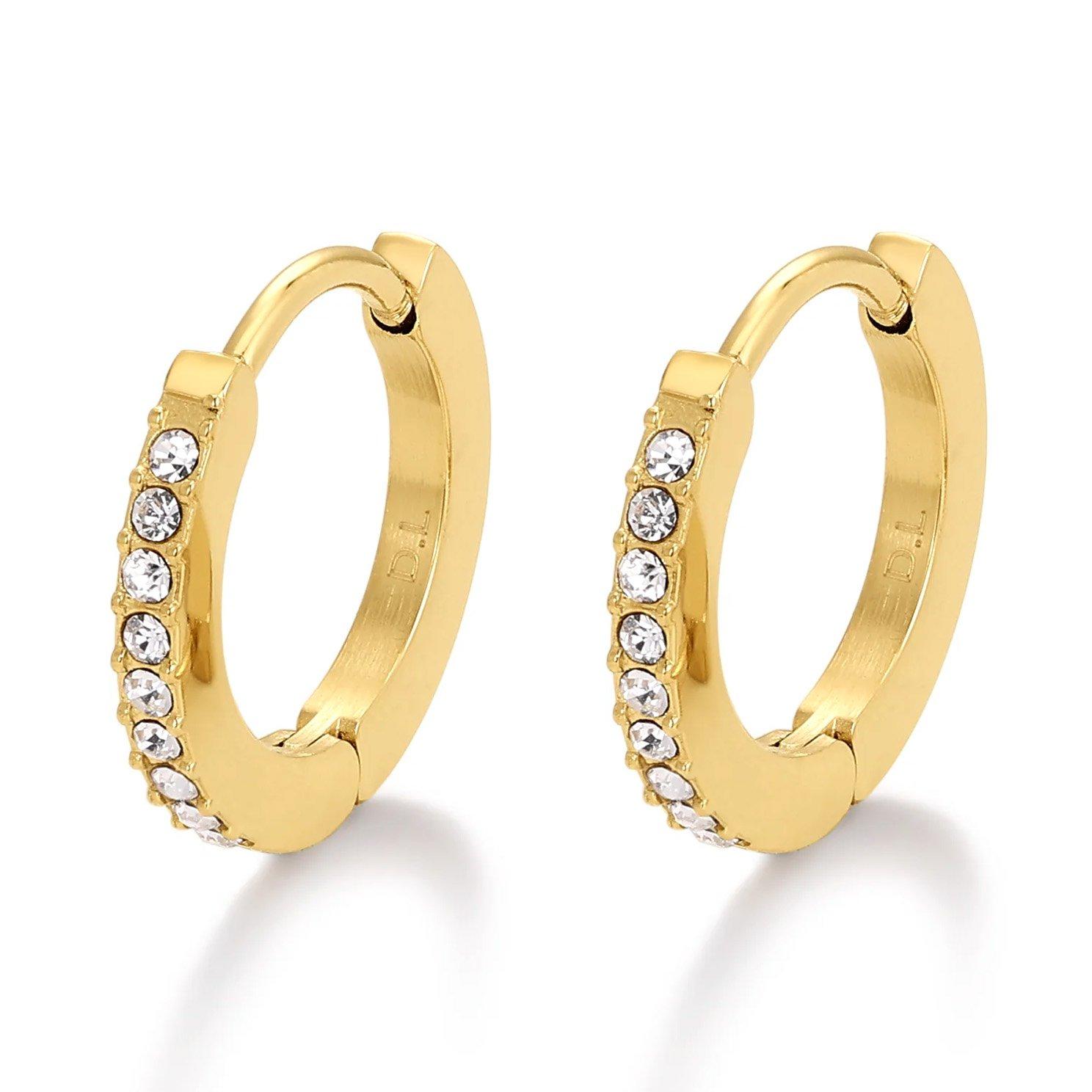 D.LOUISE 14ct Yellow Gold PVD Cubic Zirconia Huggie Hoop Earrings