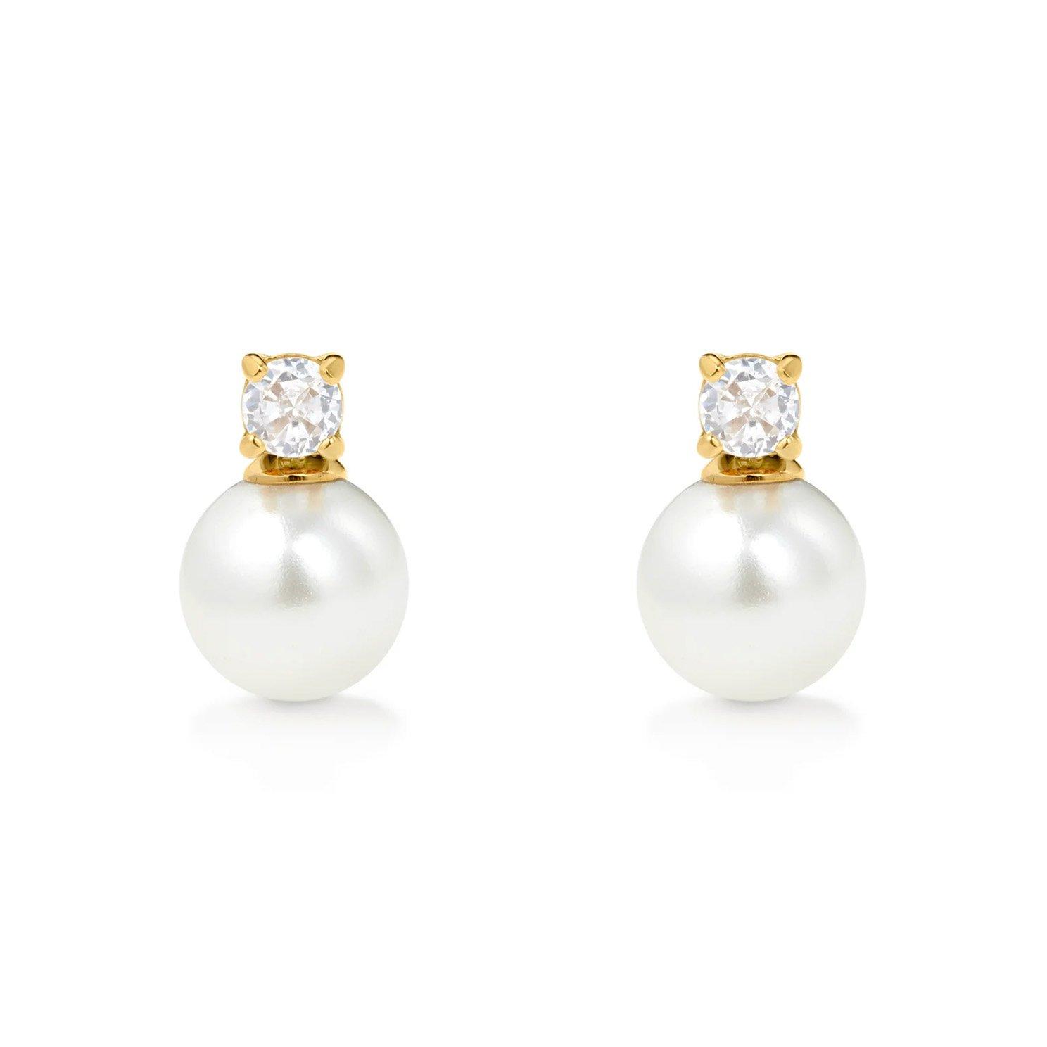 D.LOUISE 14ct Yellow Gold PVD Pearl Cubic Zirconia Stud Earrings