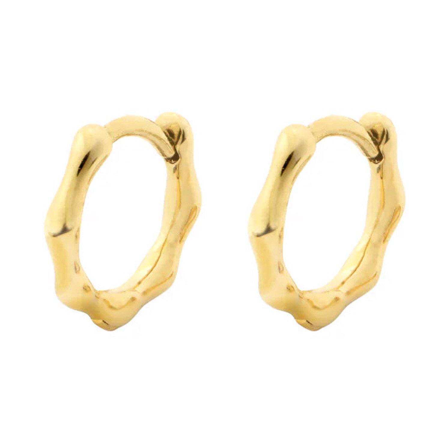 D.LOUISE 14ct Yellow Gold PVD Bamboo Huggie Hoop Earrings