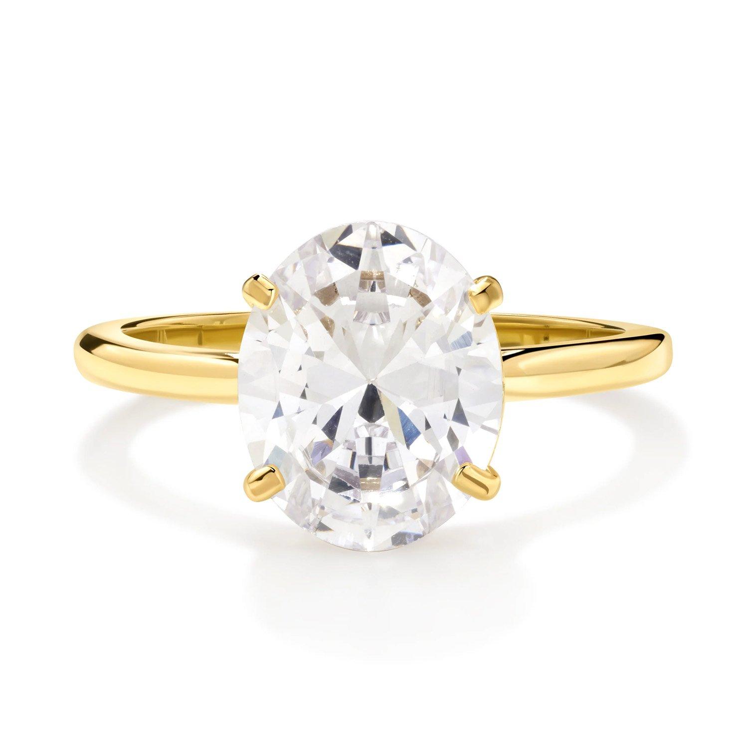 D.LOUISE Yellow Gold Plated Cubic Zirconia Oval Shaped Solitaire Ring