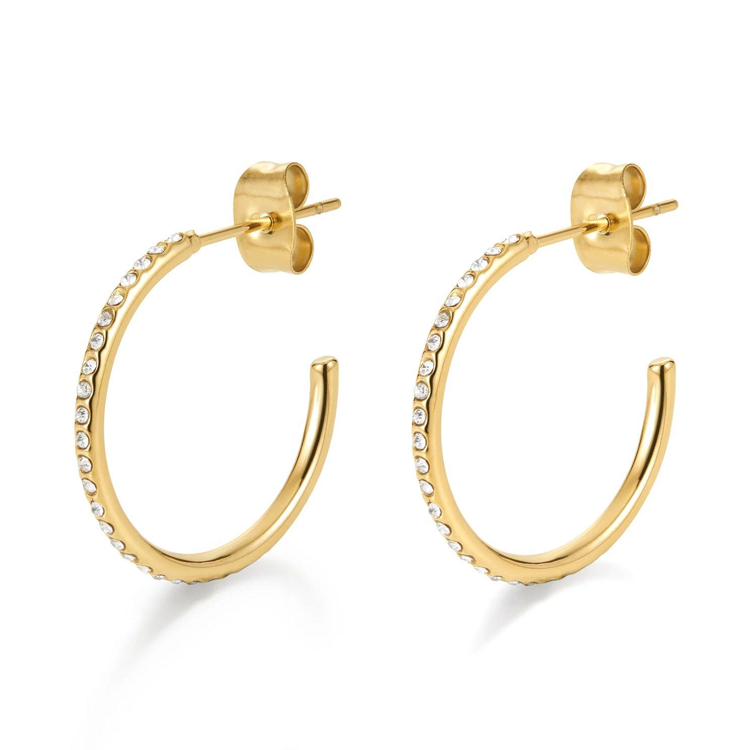 D.LOUISE 14ct Yellow Gold PVD Cubic Zirconia Tennis Hoop Earrings