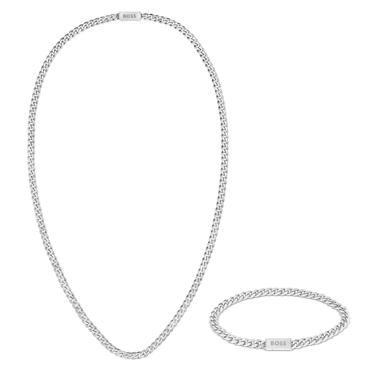 BOSS Stainless Steel Chain Men’s Necklace and Bracelet Set