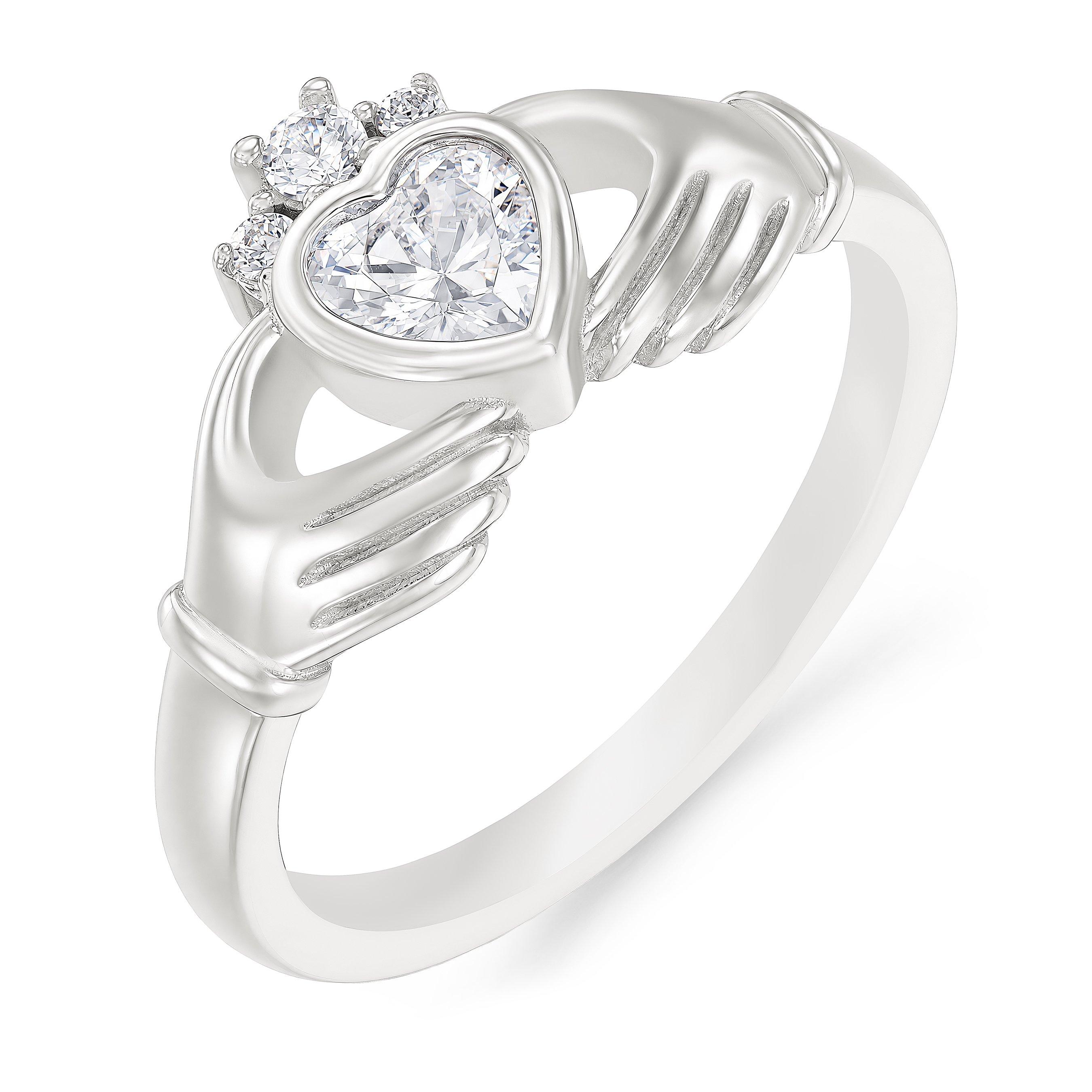 Beaverbrooks Silver Cubic Zirconia Claddagh Ring
