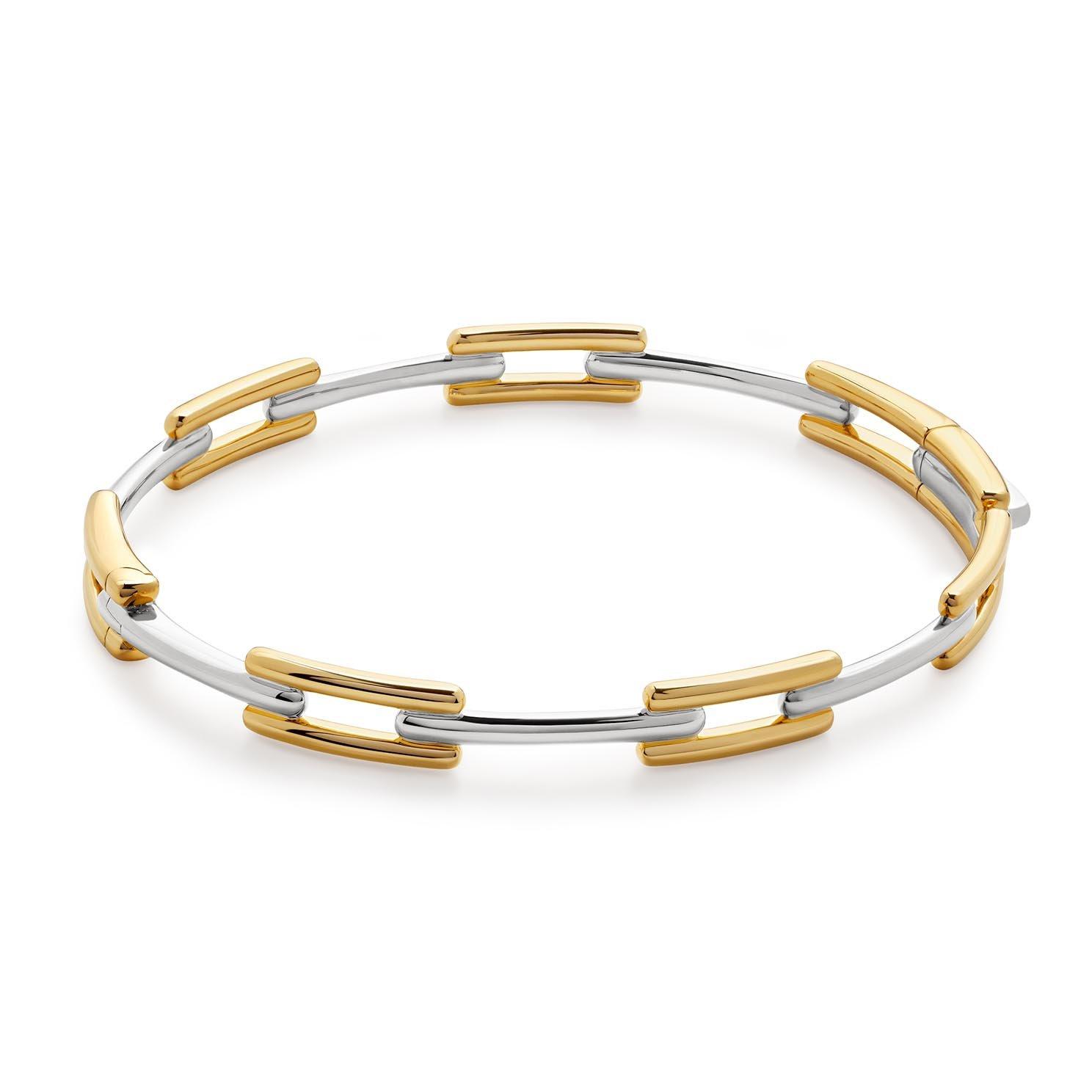 Monica Vinader Signature Link 18ct Yellow Gold Vermeil and Silver Bangle - Medium