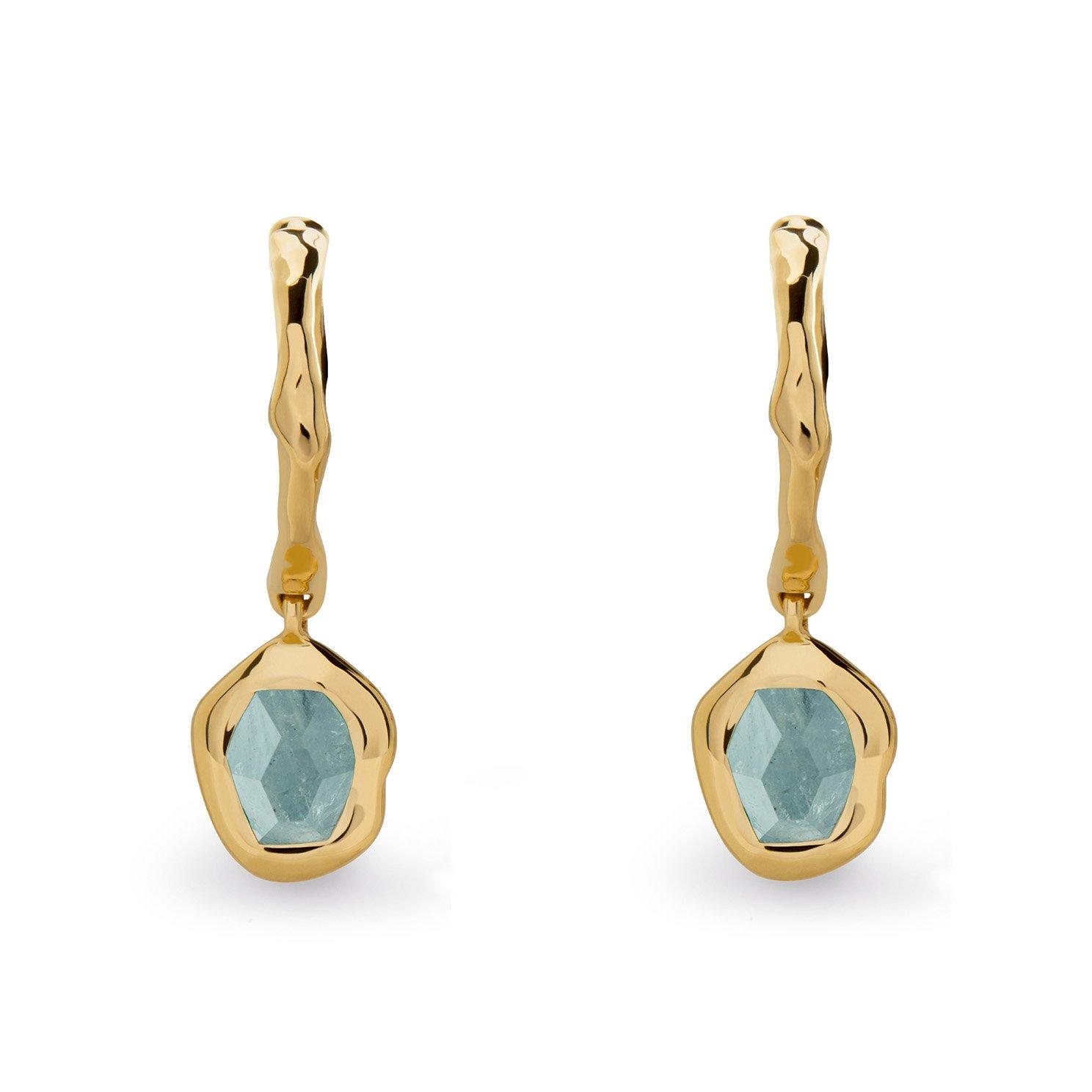 Monica Vinader Odyssey 18ct Yellow Gold Vermeil Aquamarine Huggie Hoop Earrings