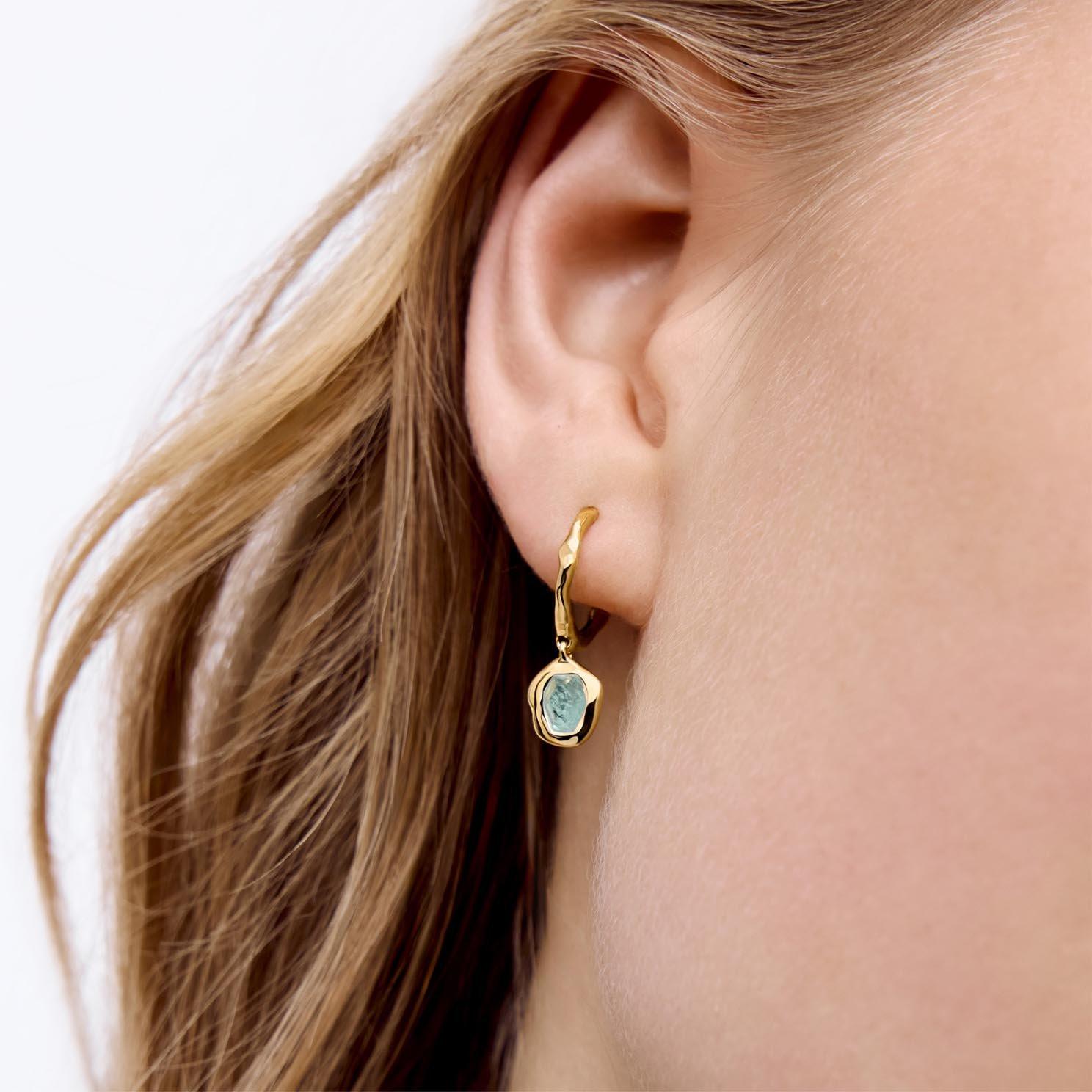 Monica Vinader Odyssey 18ct Yellow Gold Vermeil Aquamarine Huggie Hoop Earrings