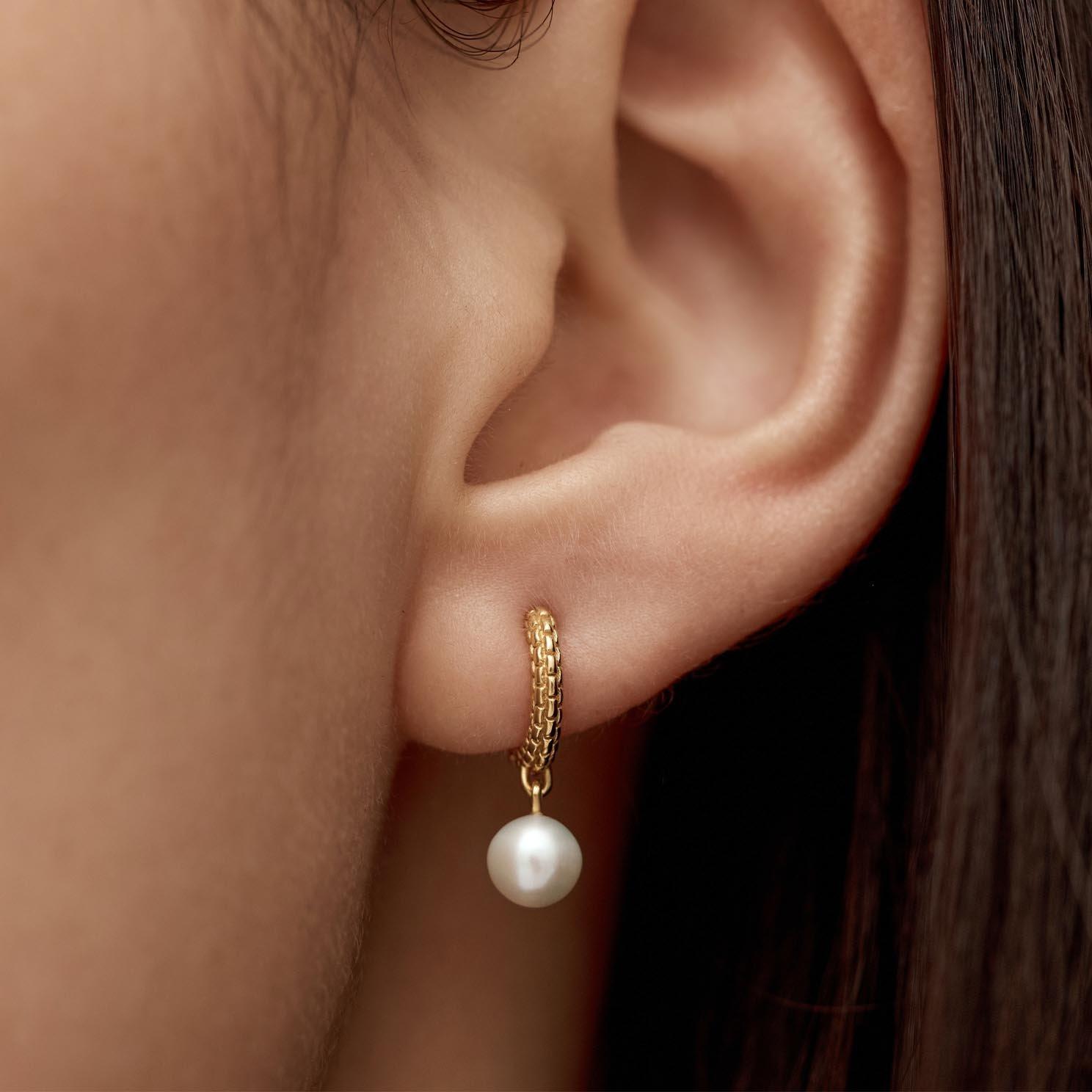 Monica Vinader Heirloom 18ct Yellow Gold Vermeil Pearl Huggie Hoop Earrings