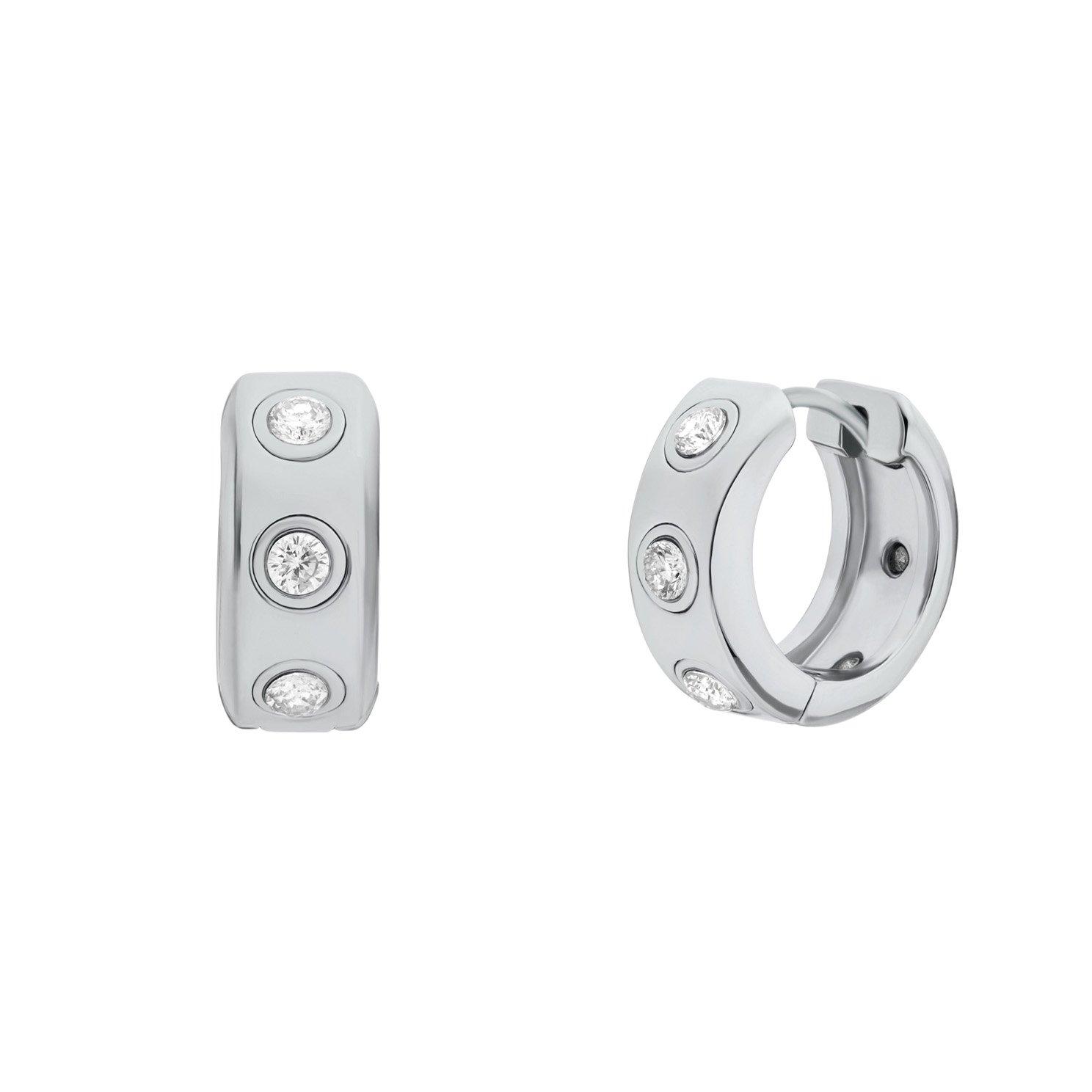 Michael Kors Silver Tone Cubic Zirconia Huggie Hoop Earrings