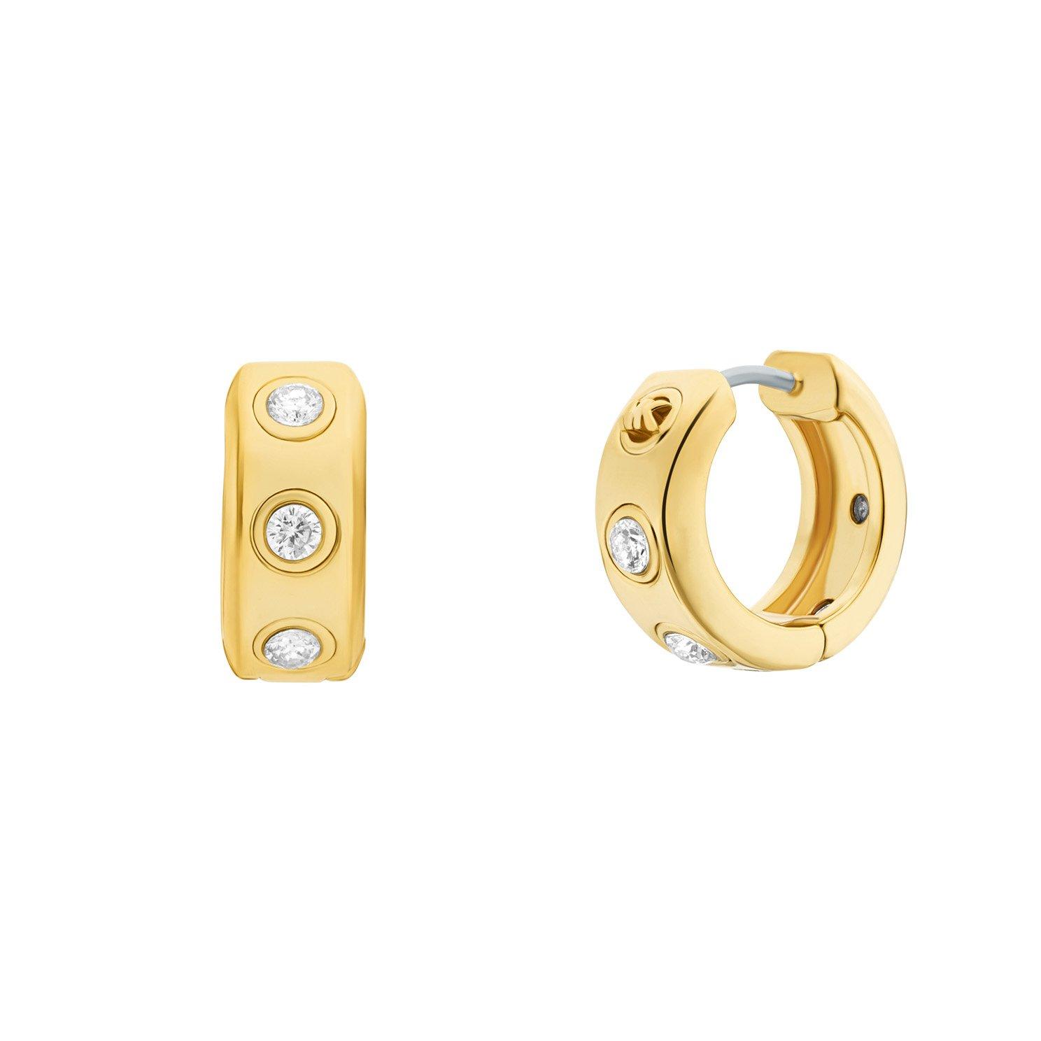 Michael Kors Yellow Gold Tone Cubic Zirconia Huggie Hoop Earrings