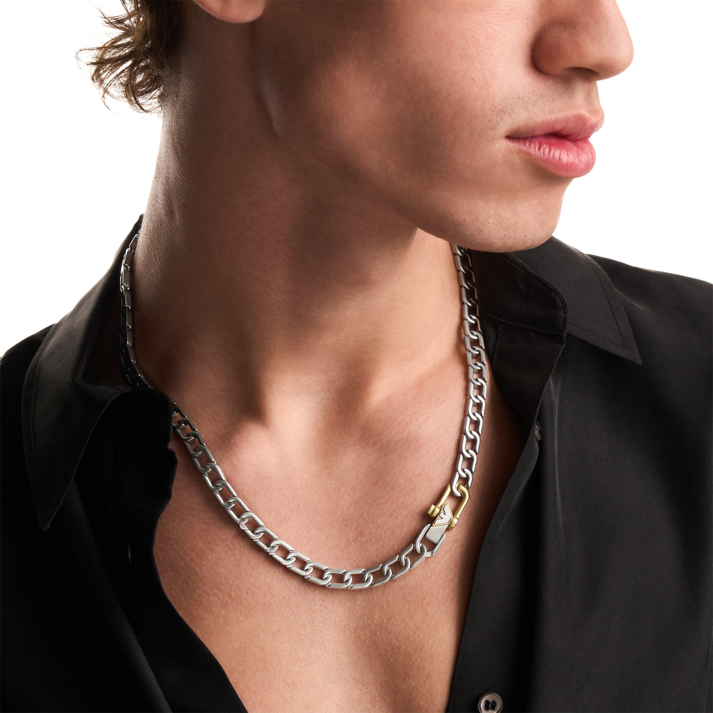 Emporio Armani Stainless Steel and Yellow Gold Tone Men's Chain Necklace