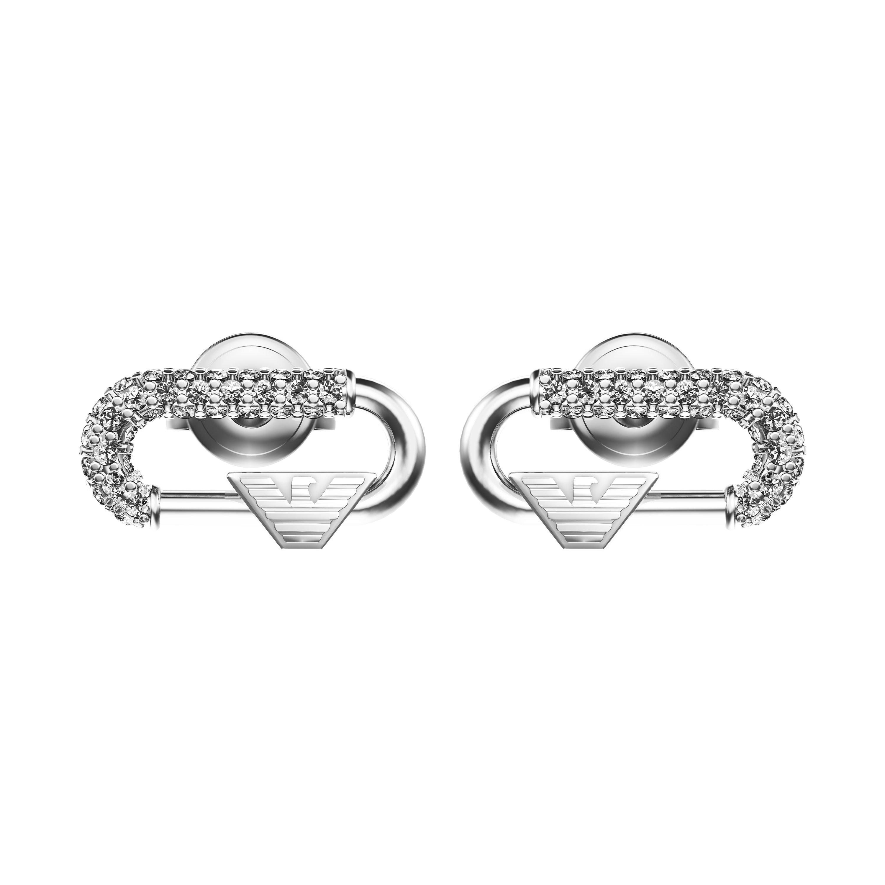 Emporio Armani Silver Tone Cubic Zirconia Stud Earrings