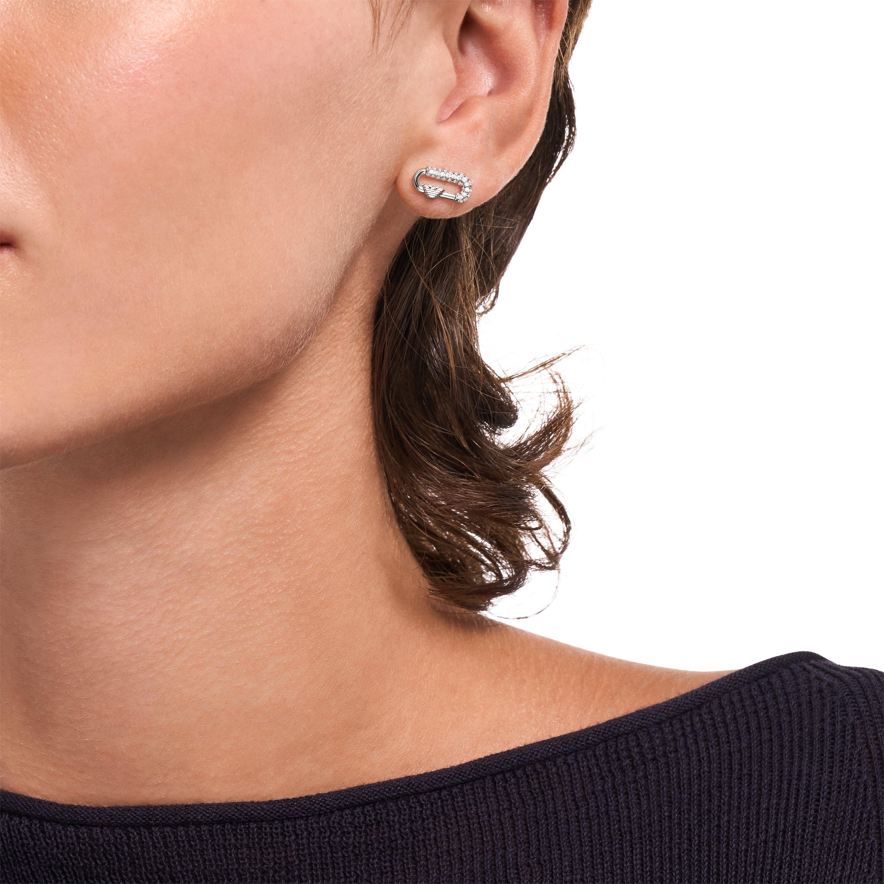 Emporio Armani Silver Tone Cubic Zirconia Stud Earrings