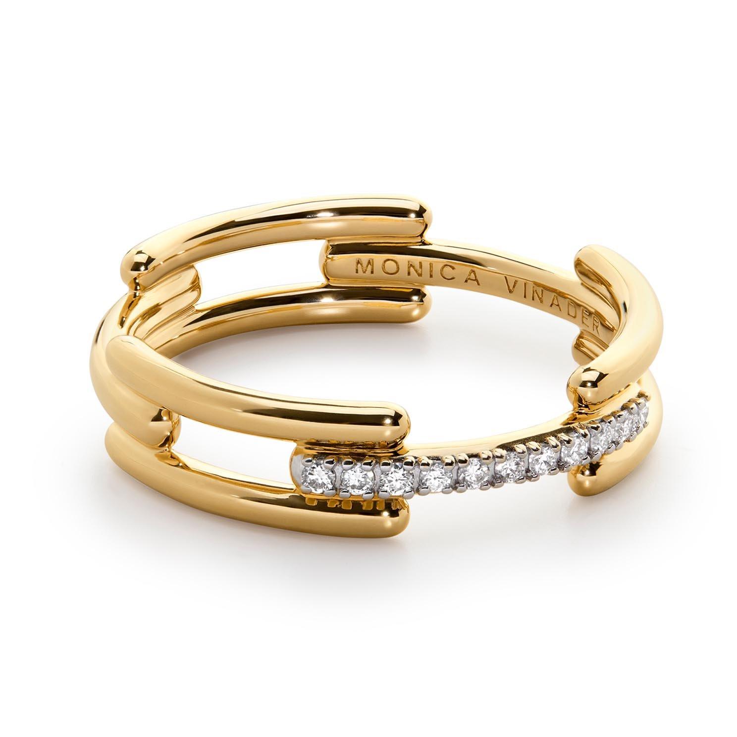 Monica Vinader Signature Link 18ct Yellow Gold Vermeil Lab Grown Diamond Ring