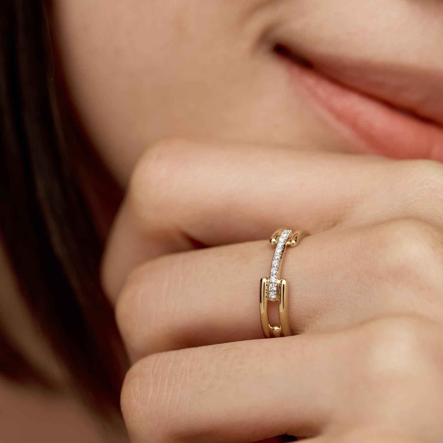 Monica Vinader Signature Link 18ct Yellow Gold Vermeil Lab Grown Diamond Ring
