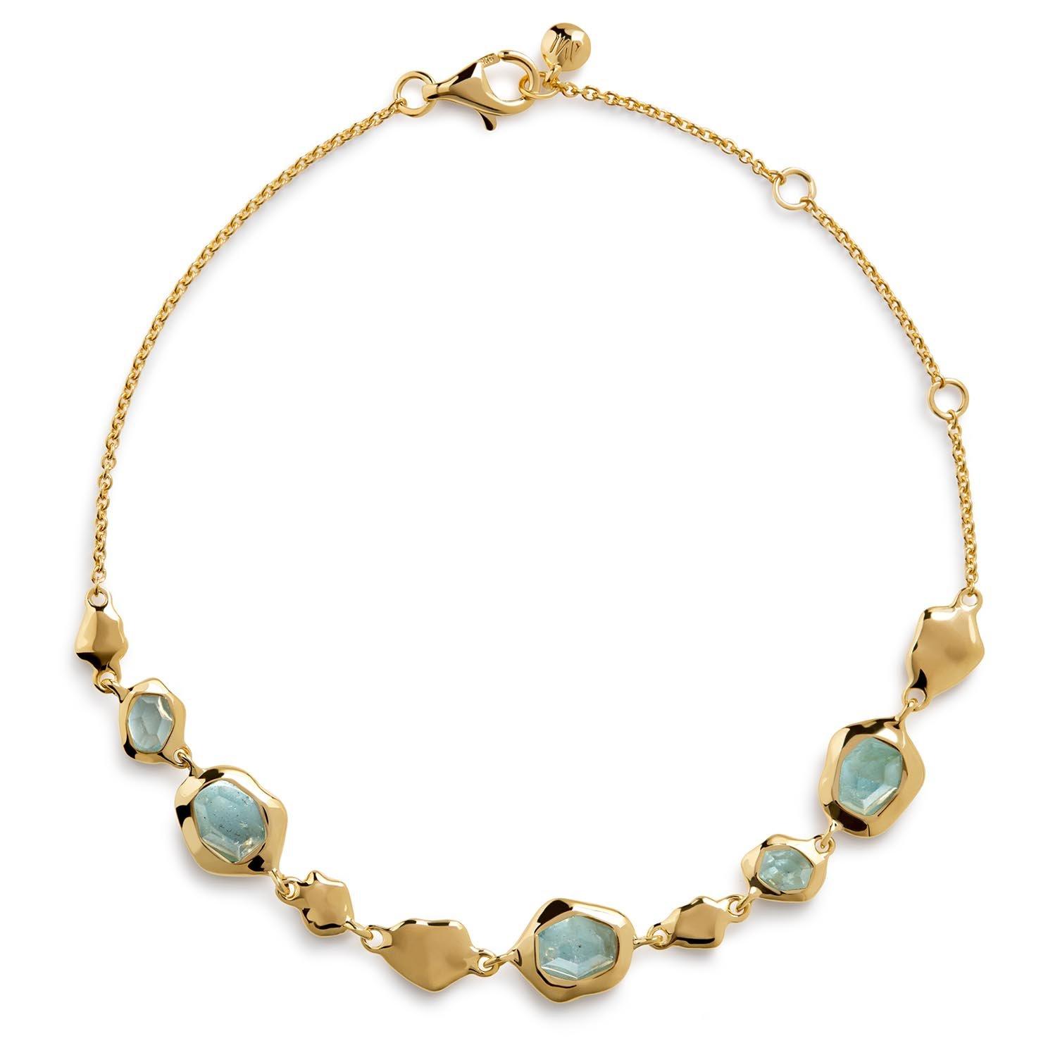 Monica Vinader Odyssey 18ct Yellow Gold Vermeil Aquamarine Pebbled Chain Bracelet